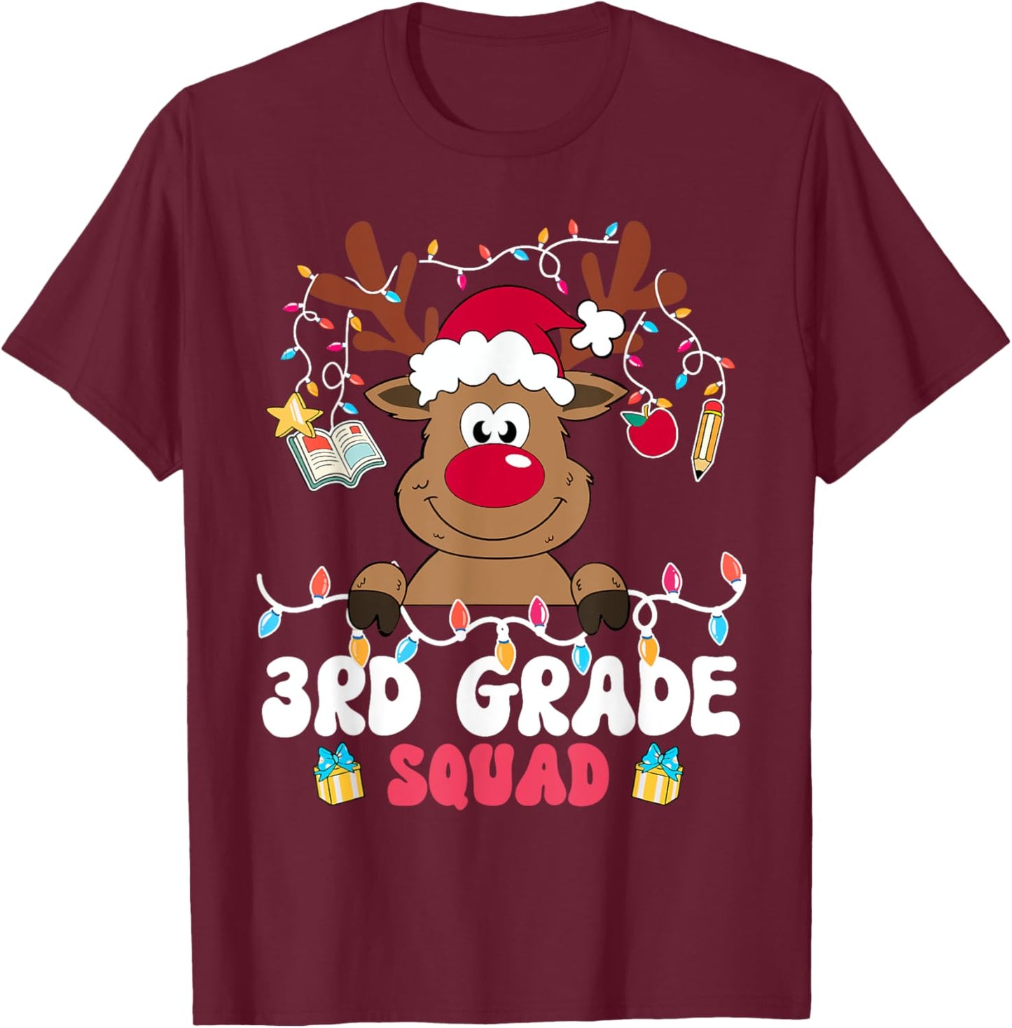 3rd Grade Squad Reindeer Christmas Third Grade Teacher Xmas T-Shirt - T-Shirt | Maroon