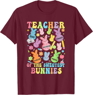Teacher Of The Sweetest Bunnies Teacher Happy Easter Day T-Shirt - T-Shirt | Maroon