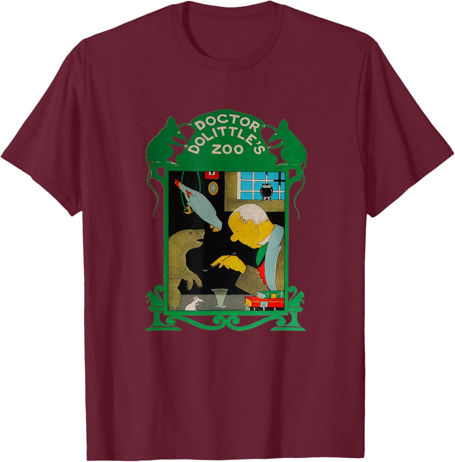 Dr Dolittle's Zoo Book Cover T-Shirt - T-Shirt | Maroon