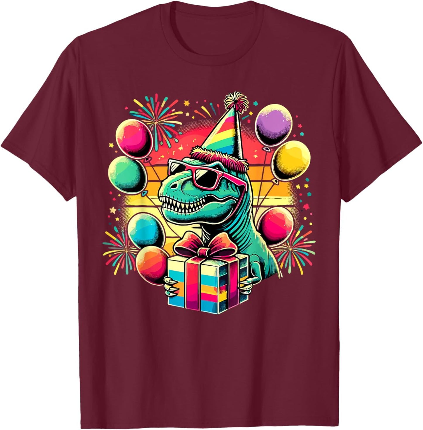 Dinosaur Birthday Party T-Rex Dinosaur T-Shirt - T-Shirt | Maroon