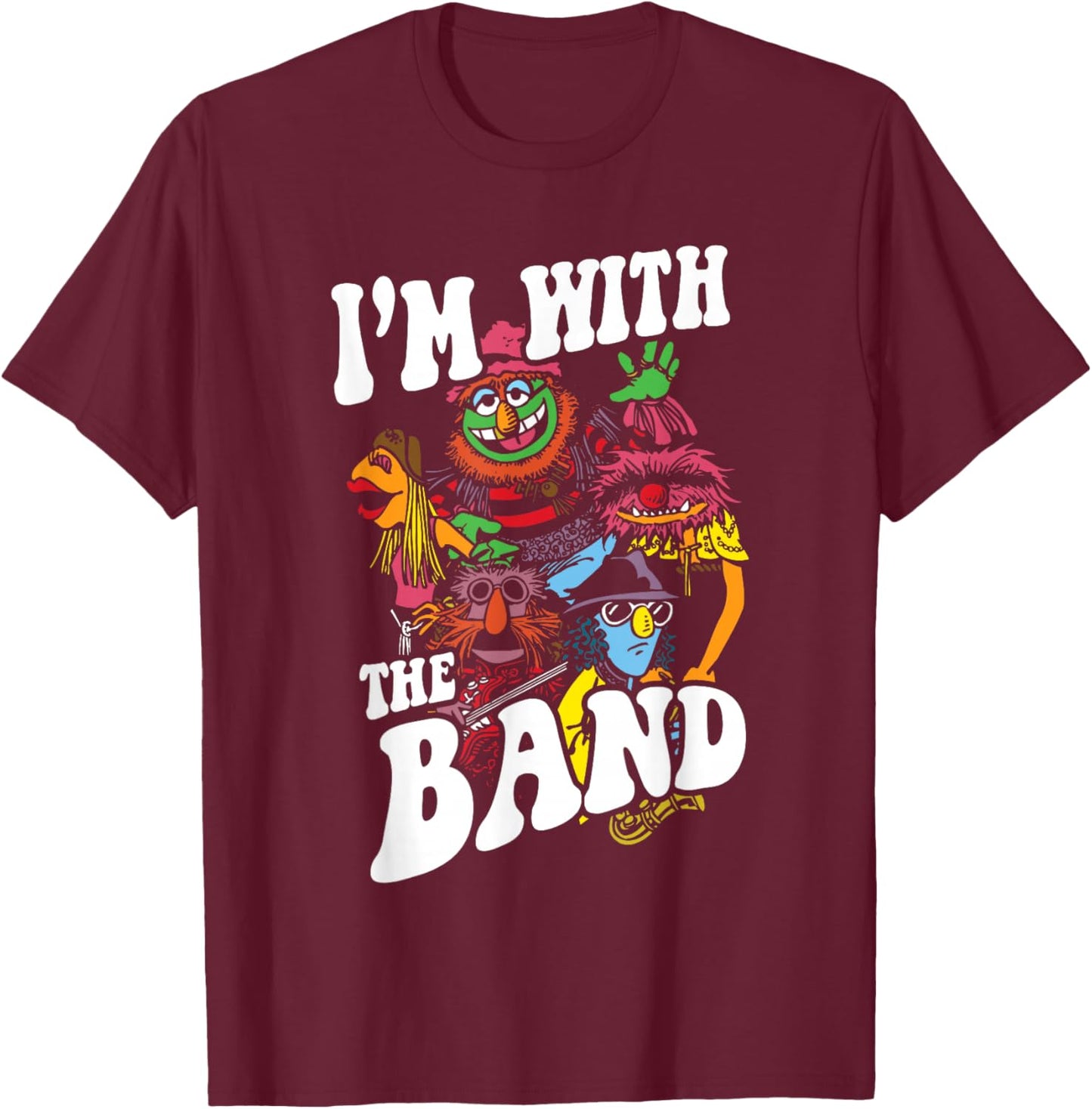 Disney The Muppets I'm With The Band Color Rock Poster T-Shirt - T-Shirt | Maroon
