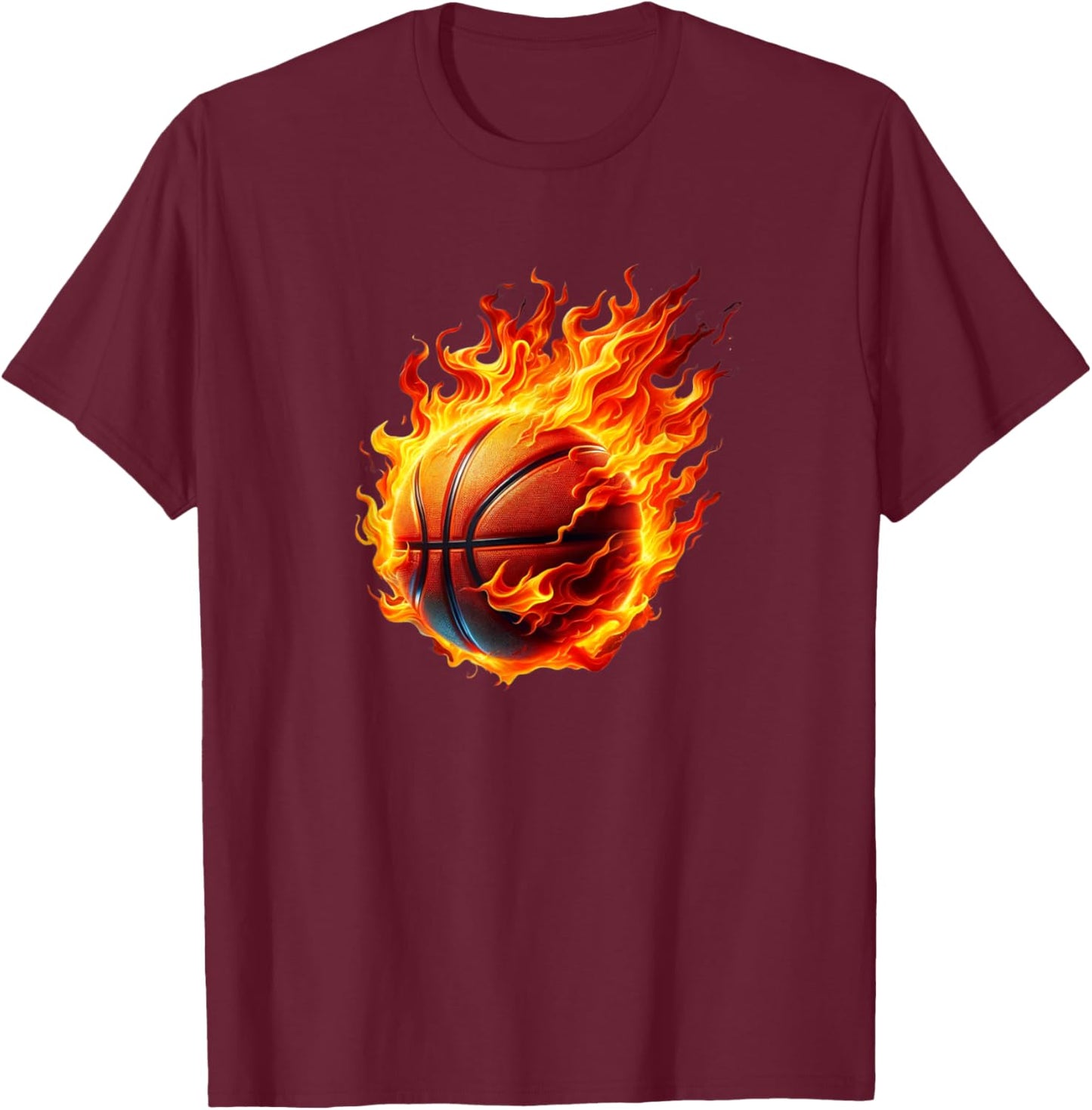 Flames Basketball Fire Basketball Jersey Fire Graphic T-Shirt - T-Shirt | Maroon