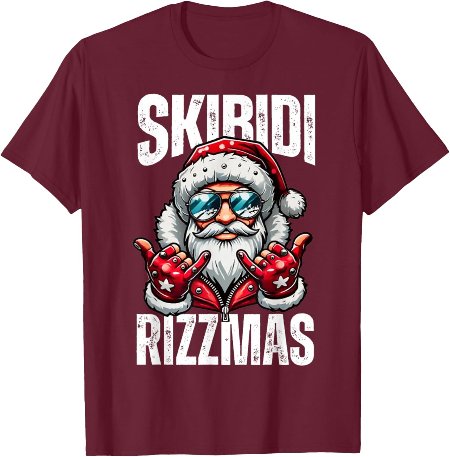 Funny Christmas Rizz Santa Skibidi Rizzmas T-Shirt - T-Shirt | Maroon