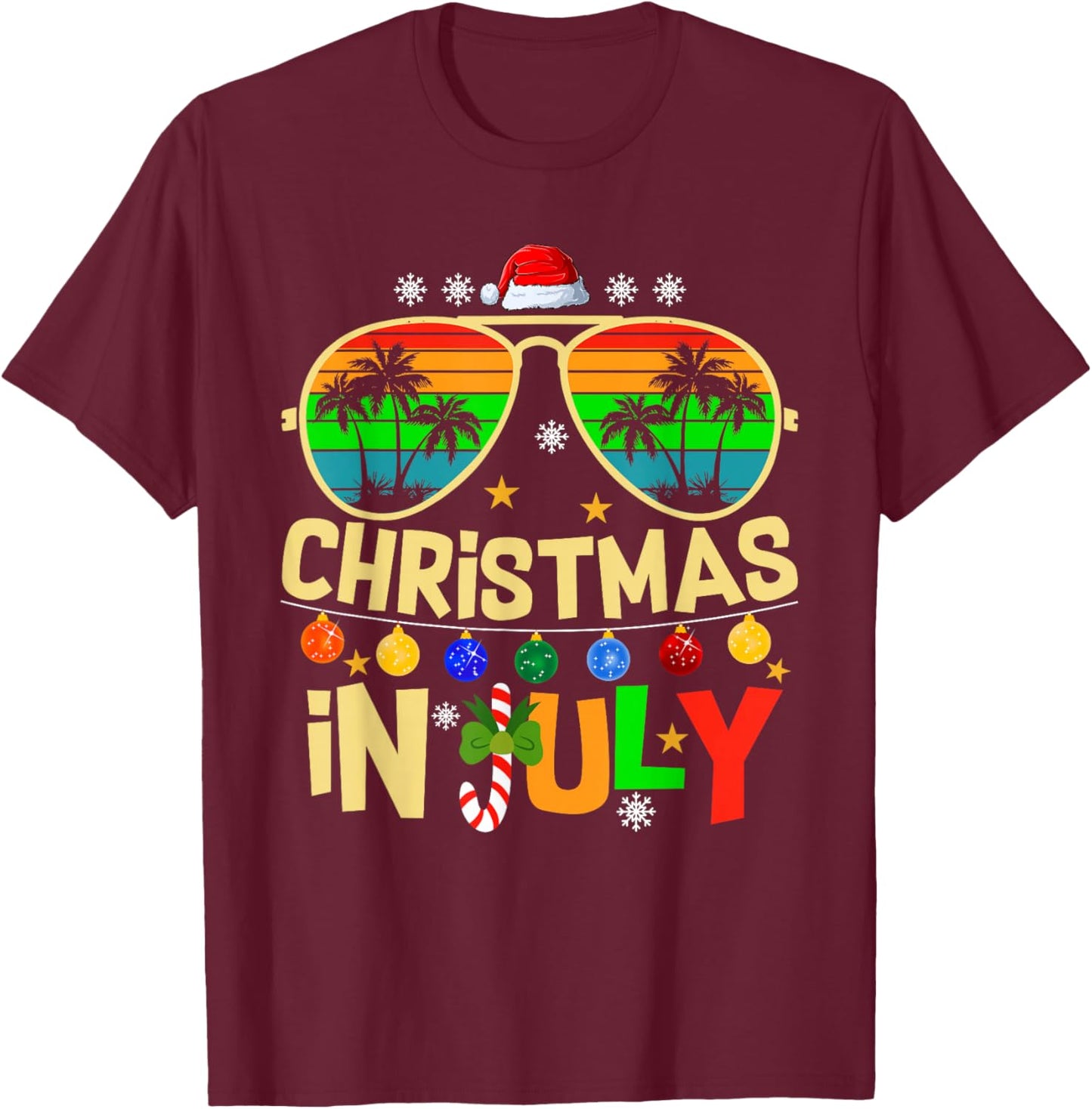 Santa Claus Sunglasses Beach Christmas in July Men Women Kid T-Shirt - T-Shirt | Maroon