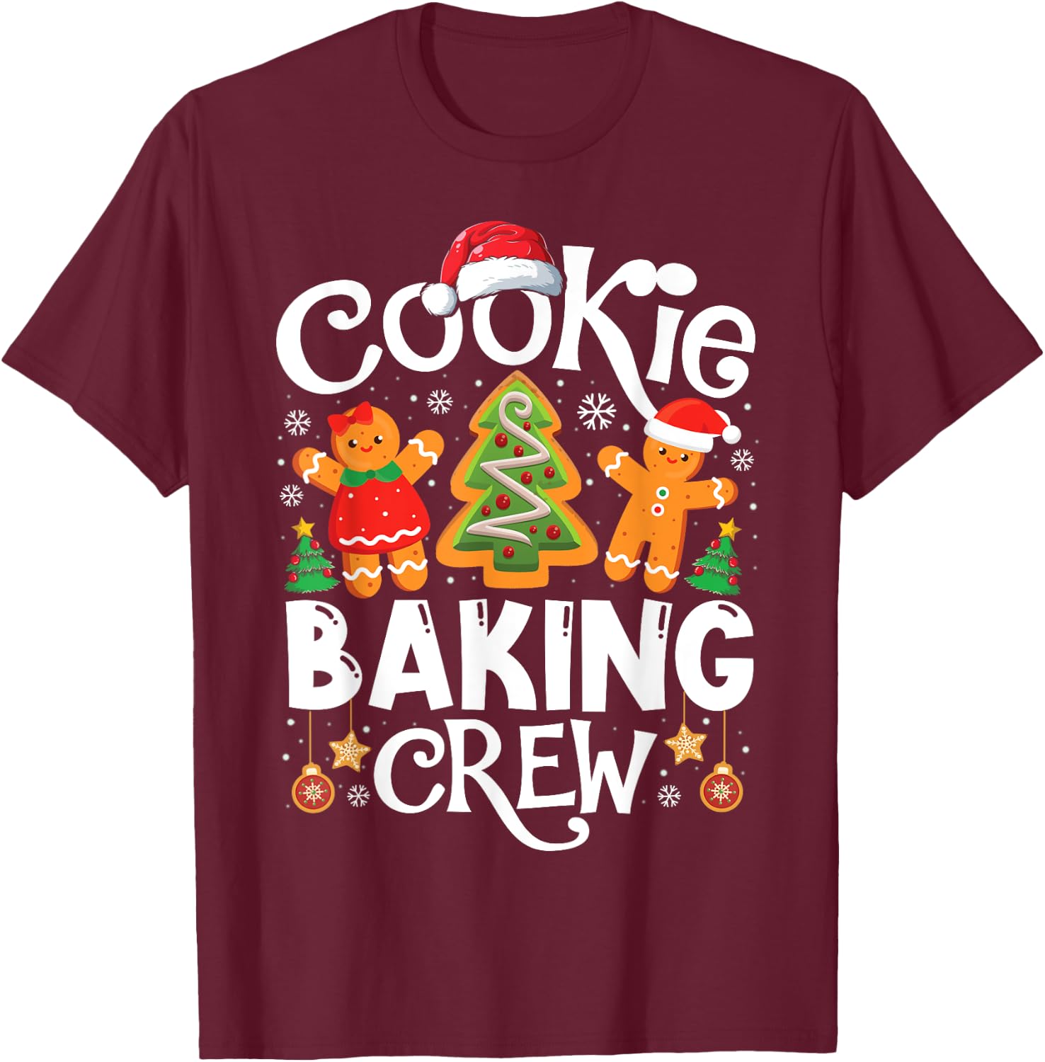 Cookie Baking Crew Cooking Lover Santa Xmas Gingerbread T-Shirt - T-Shirt | Maroon