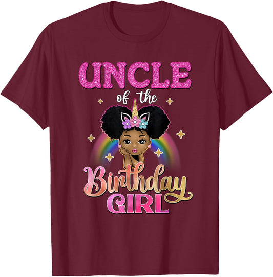 Uncle of The Birthday Girl Princess Afro Melanin Unicorn T-Shirt - T-Shirt | Maroon