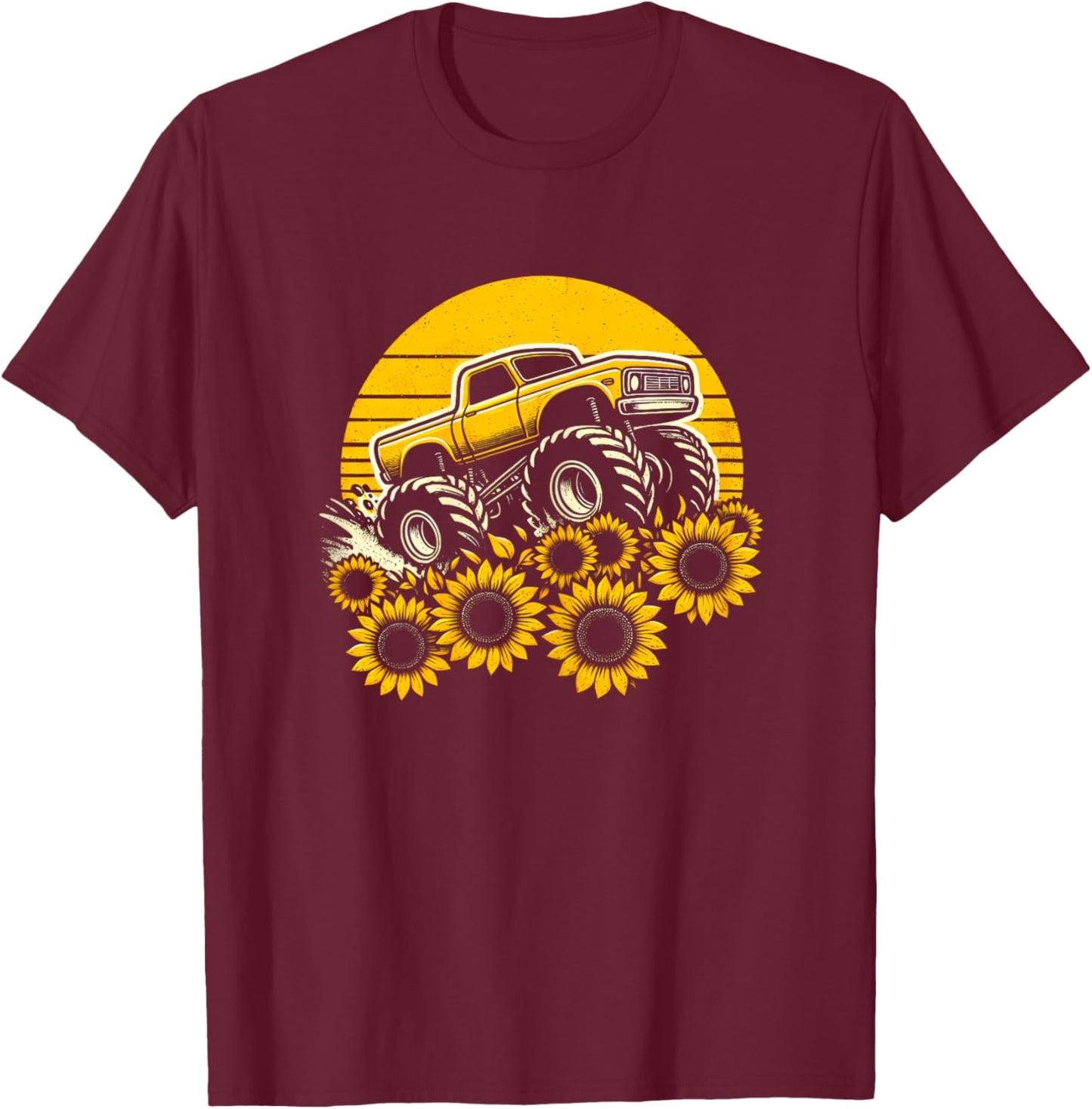 Happy Mother's Day Toddler Sunflower Monster Truck Kids Boys T-Shirt - T-Shirt | Maroon
