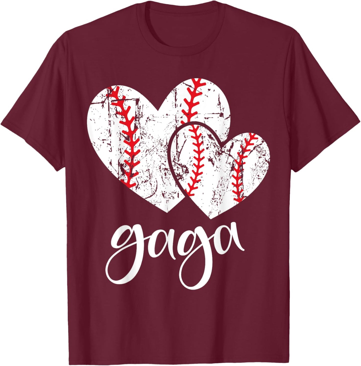 Baseball Gaga Heart Ball Funny Proud Grandma Mother's Day T-Shirt - T-Shirt | Maroon