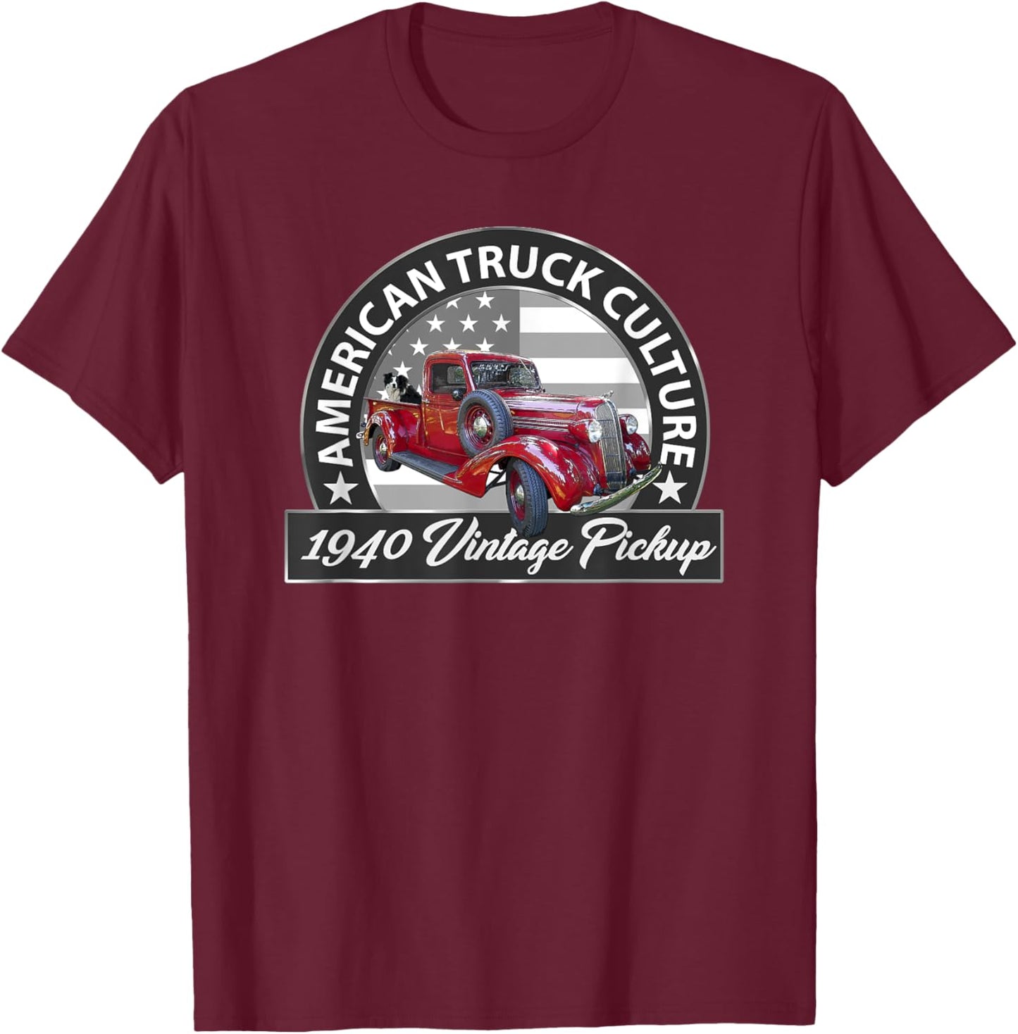 1940 Vintage Red Pickup Truck, Vintage Pre-war Era, Car Guys T-Shirt - T-Shirt | Maroon