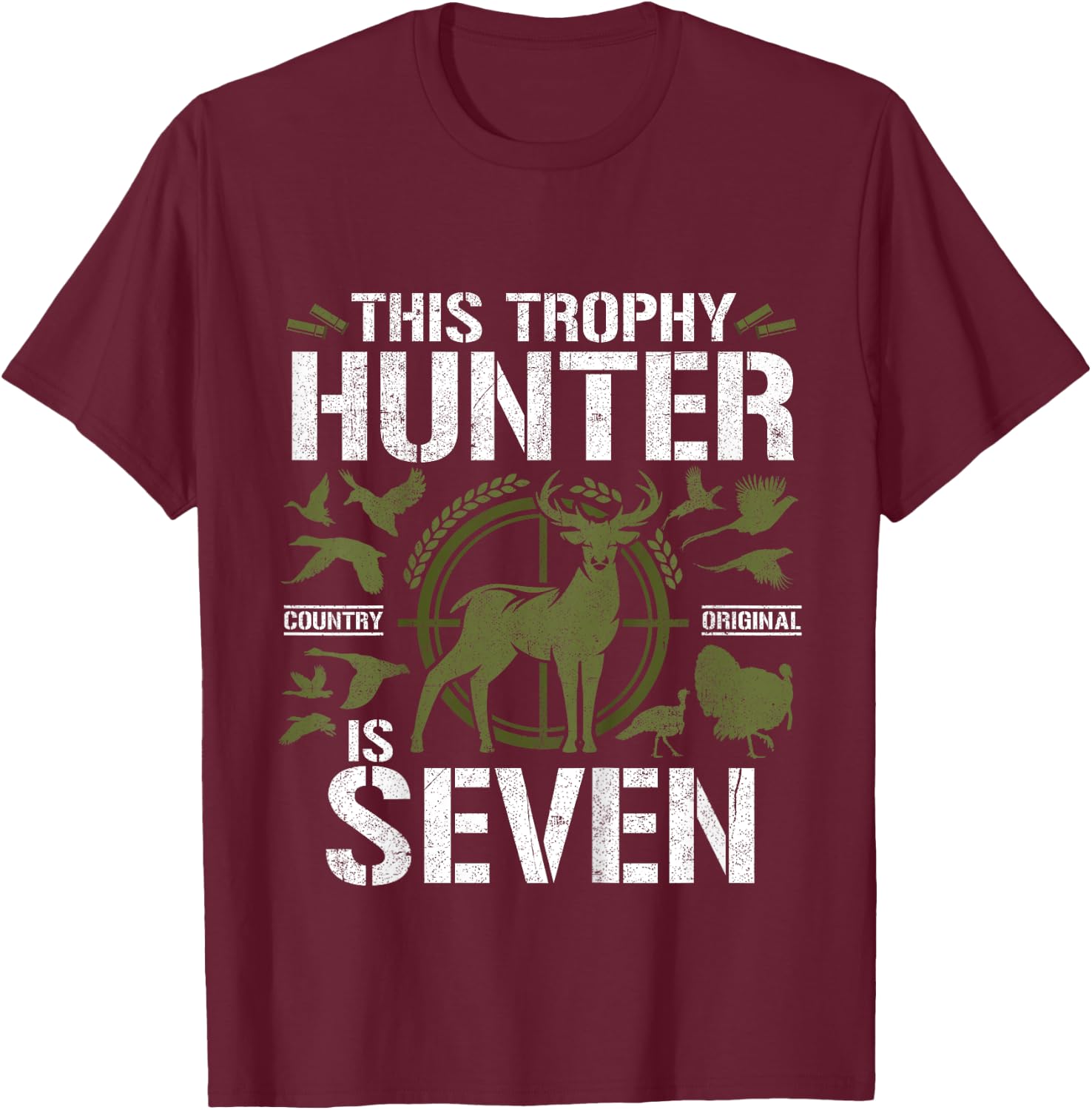 7 Year Old Hunting Birthday Party Duck Deer Hunter 7th Gift T-Shirt - T-Shirt | Maroon