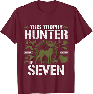 7 Year Old Hunting Birthday Party Duck Deer Hunter 7th Gift T-Shirt - T-Shirt | Maroon