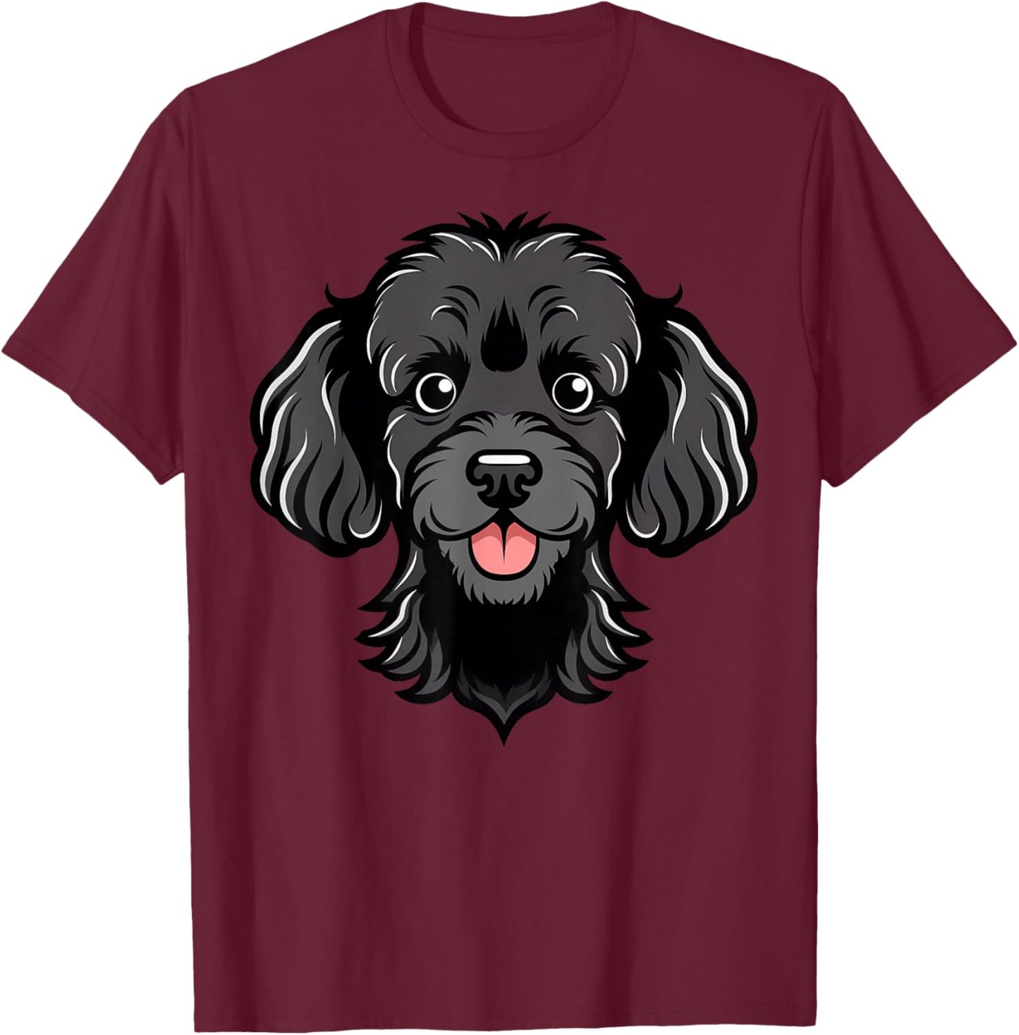 Cute Black Poodle Face Cartoon Puppy Dog Lover T-Shirt - T-Shirt | Maroon