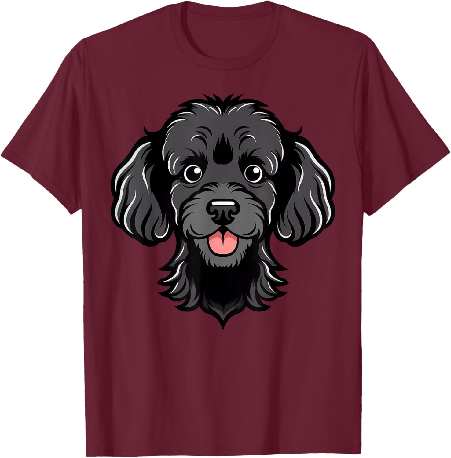 Cute Black Poodle Face Cartoon Puppy Dog Lover T-Shirt - T-Shirt | Maroon
