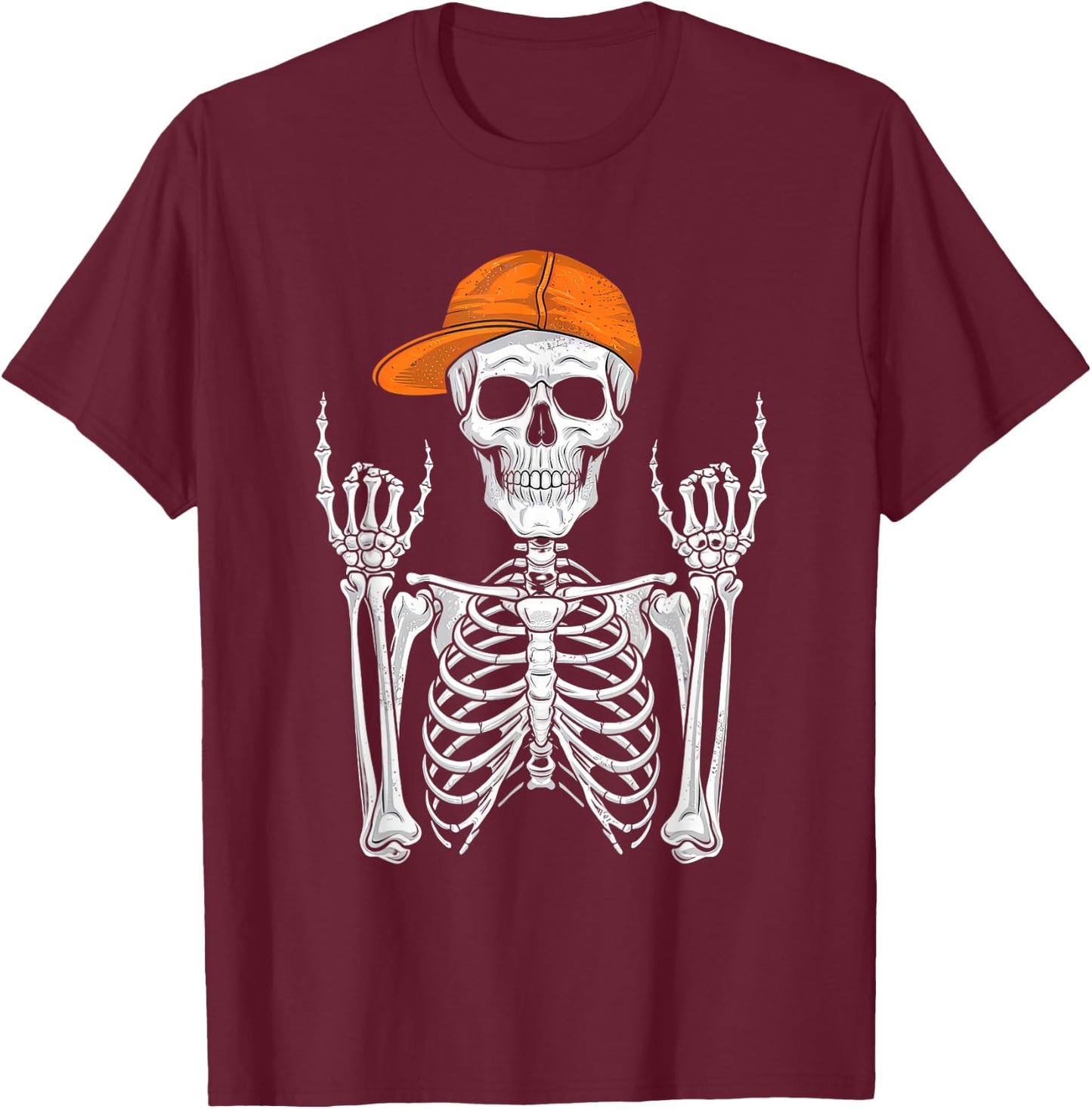 Rocker Skeleton Cap Skater Cool Halloween Punk Rock Men Boys T-Shirt - T-Shirt | Maroon