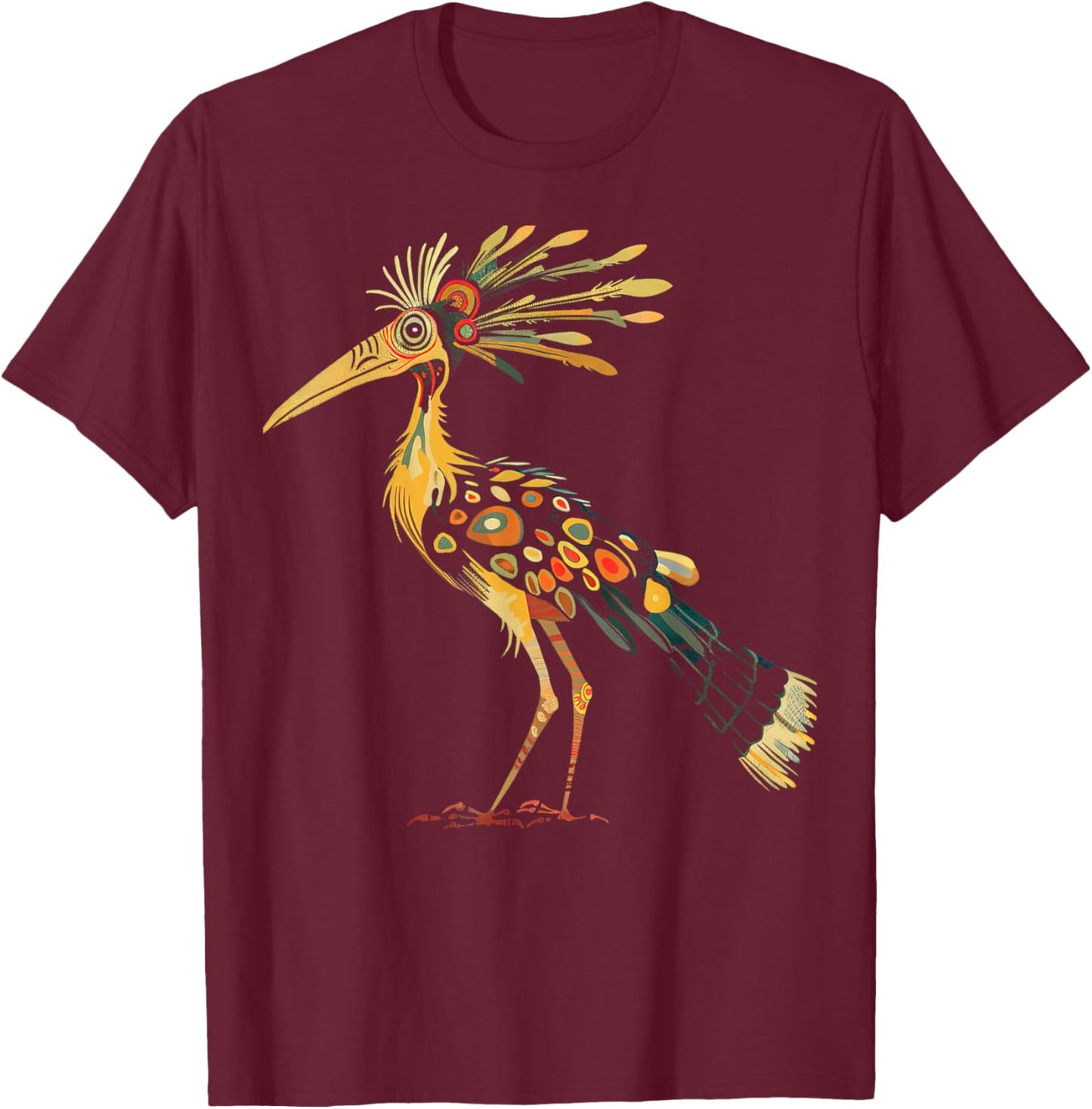 Tribal Bird Abstract Orange and Black Design T-Shirt - T-Shirt | Maroon