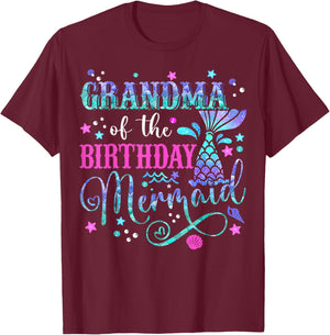 Grandma Of The Birthday Mermaid Girl Bday Party Squad Family T-Shirt - T-Shirt | Maroon