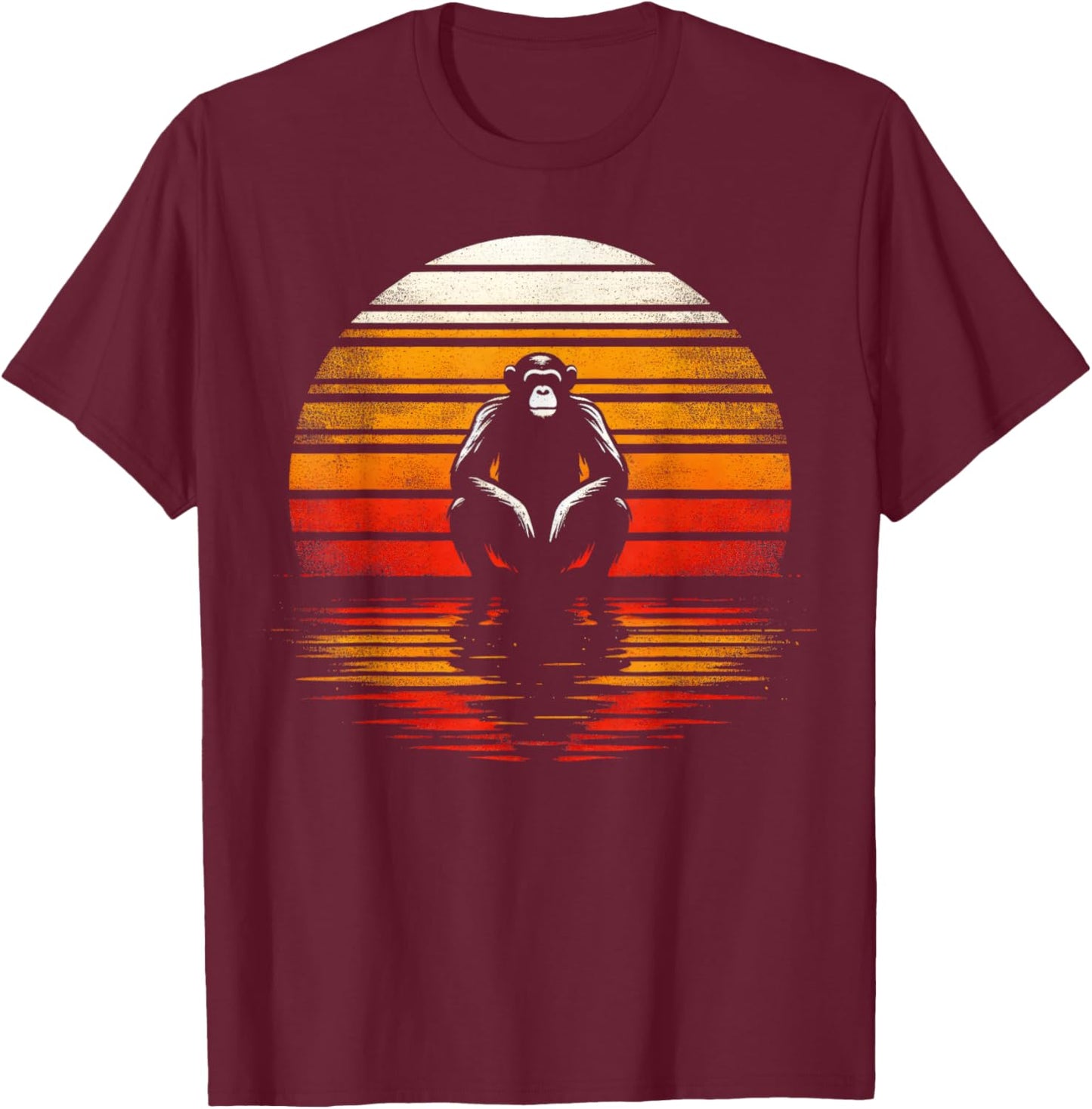 Bonobo Monkey Sunset Retro Style Safari Vintage 70s T-Shirt - T-Shirt | Maroon