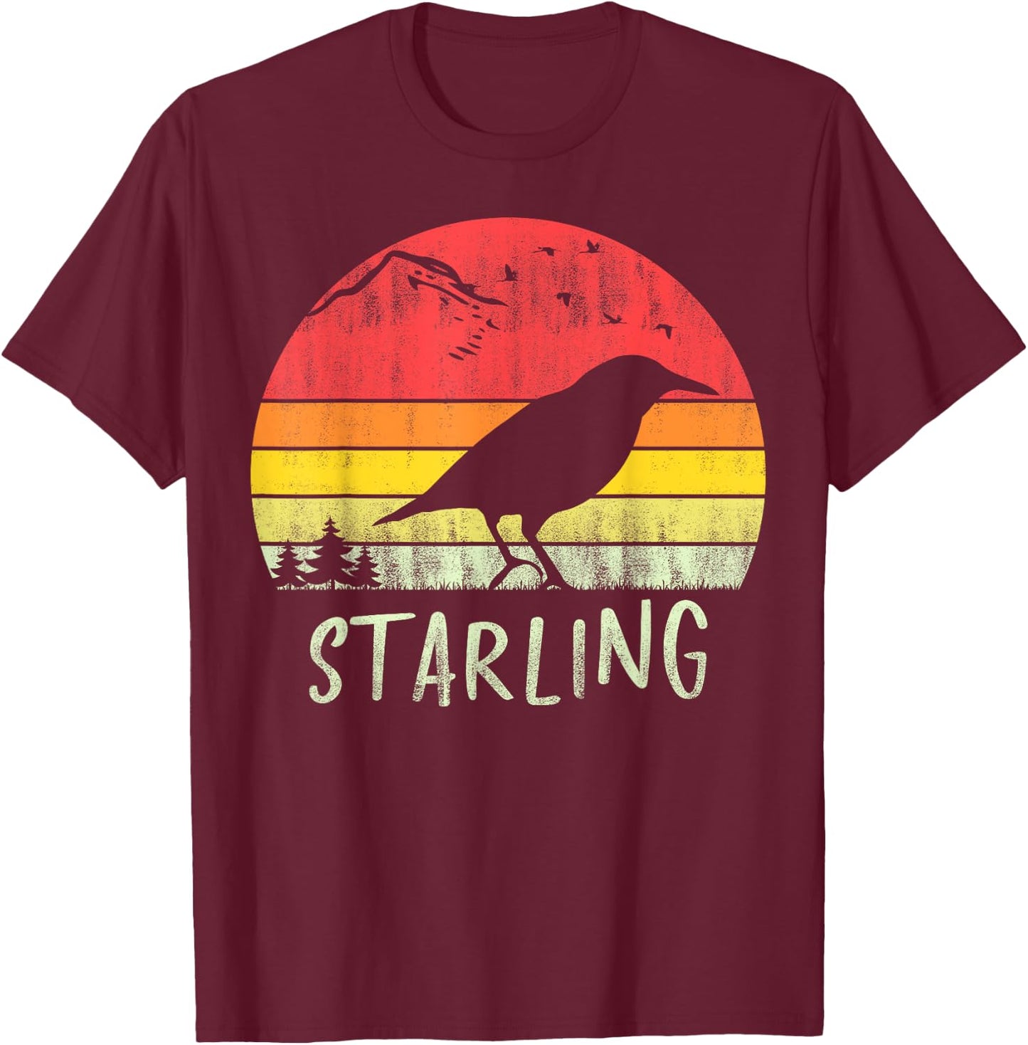 Retro Vintage Starling Silhouette Bird 70s 80s T-Shirt - T-Shirt | Maroon