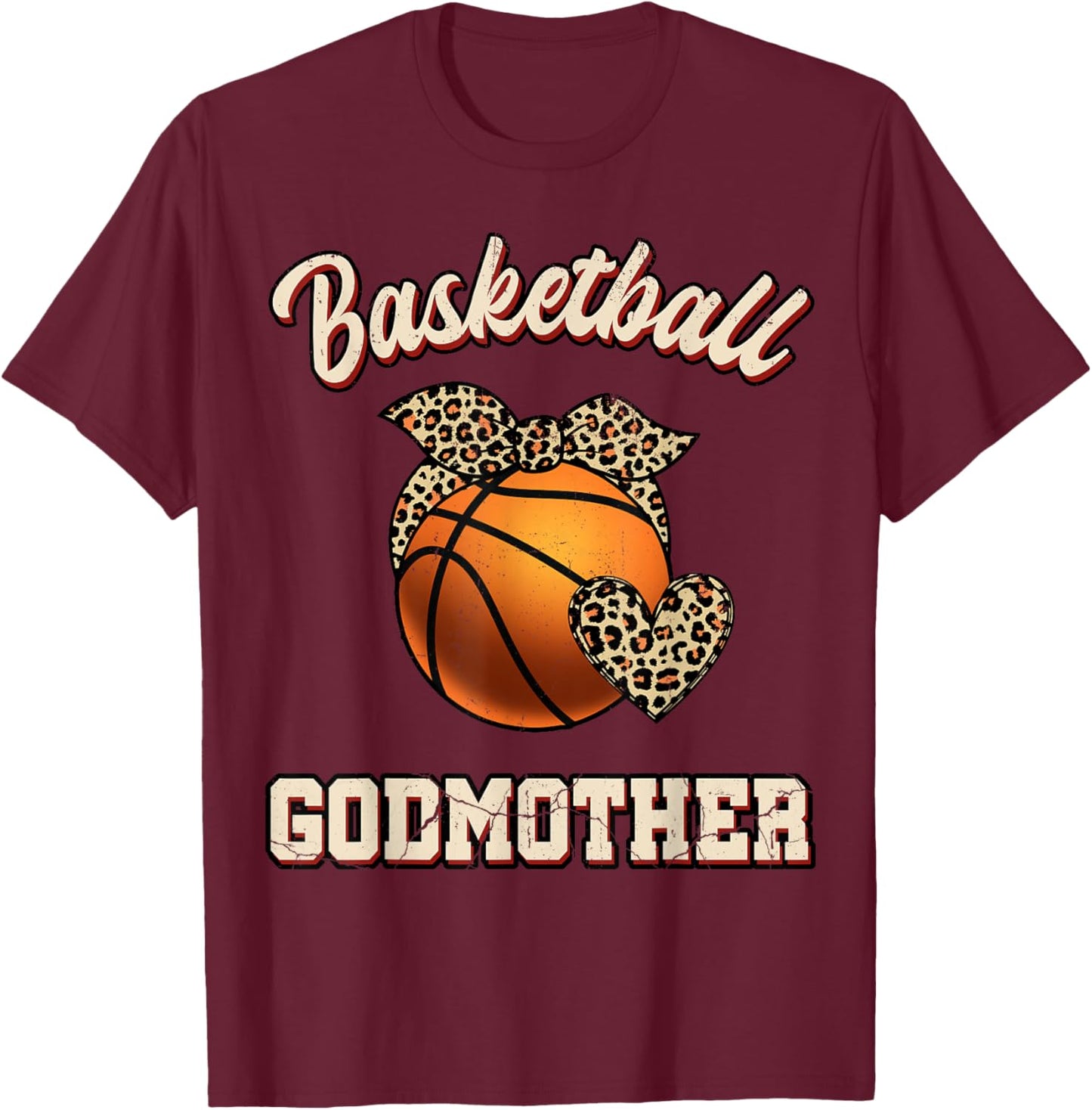 Basketball Godmother Bandana Leopard Heart Fans Mother's Day T-Shirt - T-Shirt | Maroon