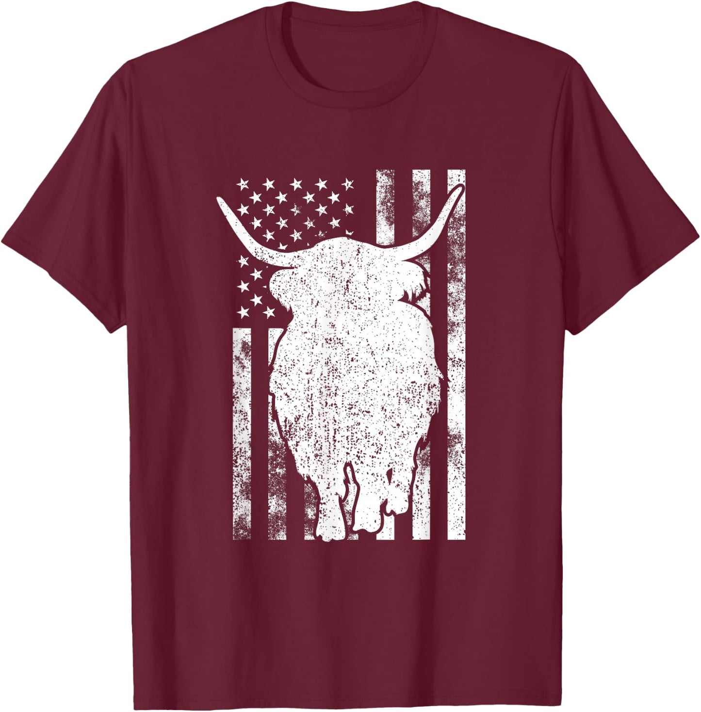 American Flag - Scottish Highland Cow For Cattle Farmer T-Shirt - T-Shirt | Maroon