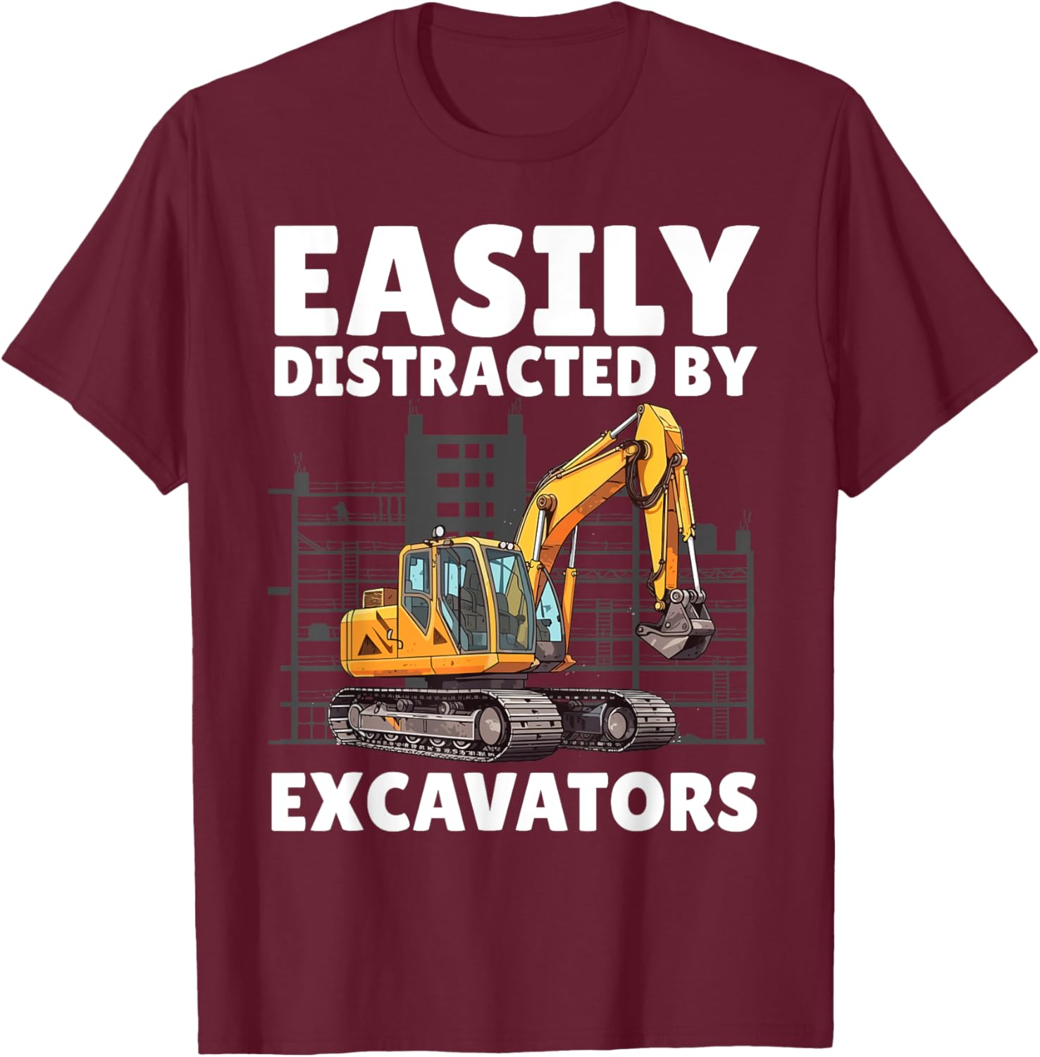 Funny Excavator Art Boys Kids Construction Excavator T-Shirt - T-Shirt | Maroon