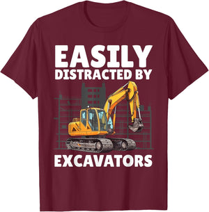 Funny Excavator Art Boys Kids Construction Excavator T-Shirt - T-Shirt | Maroon