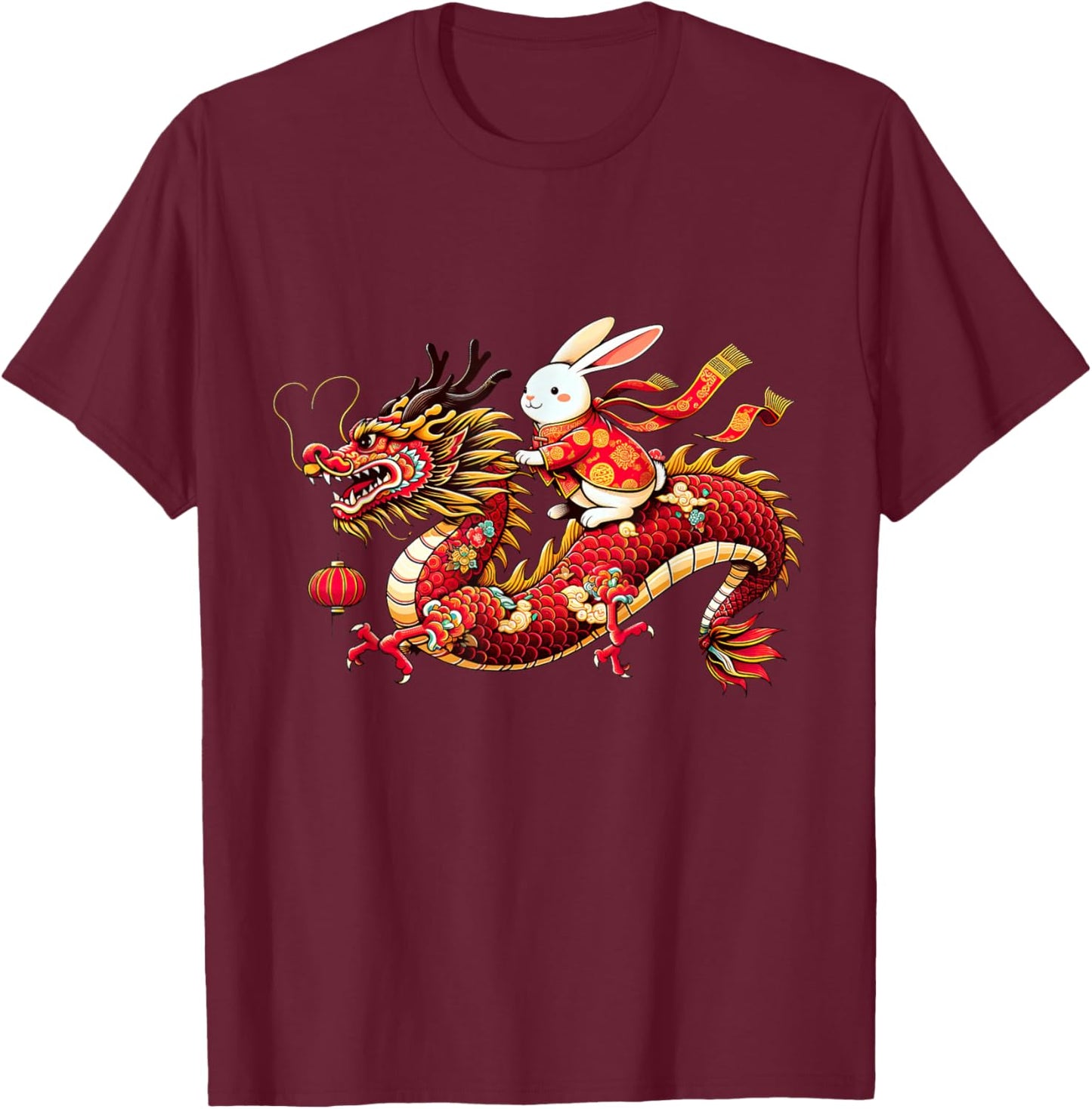 Rabbit ride Chinese Dragon Funny Happy New Year T-Shirt - T-Shirt | Maroon