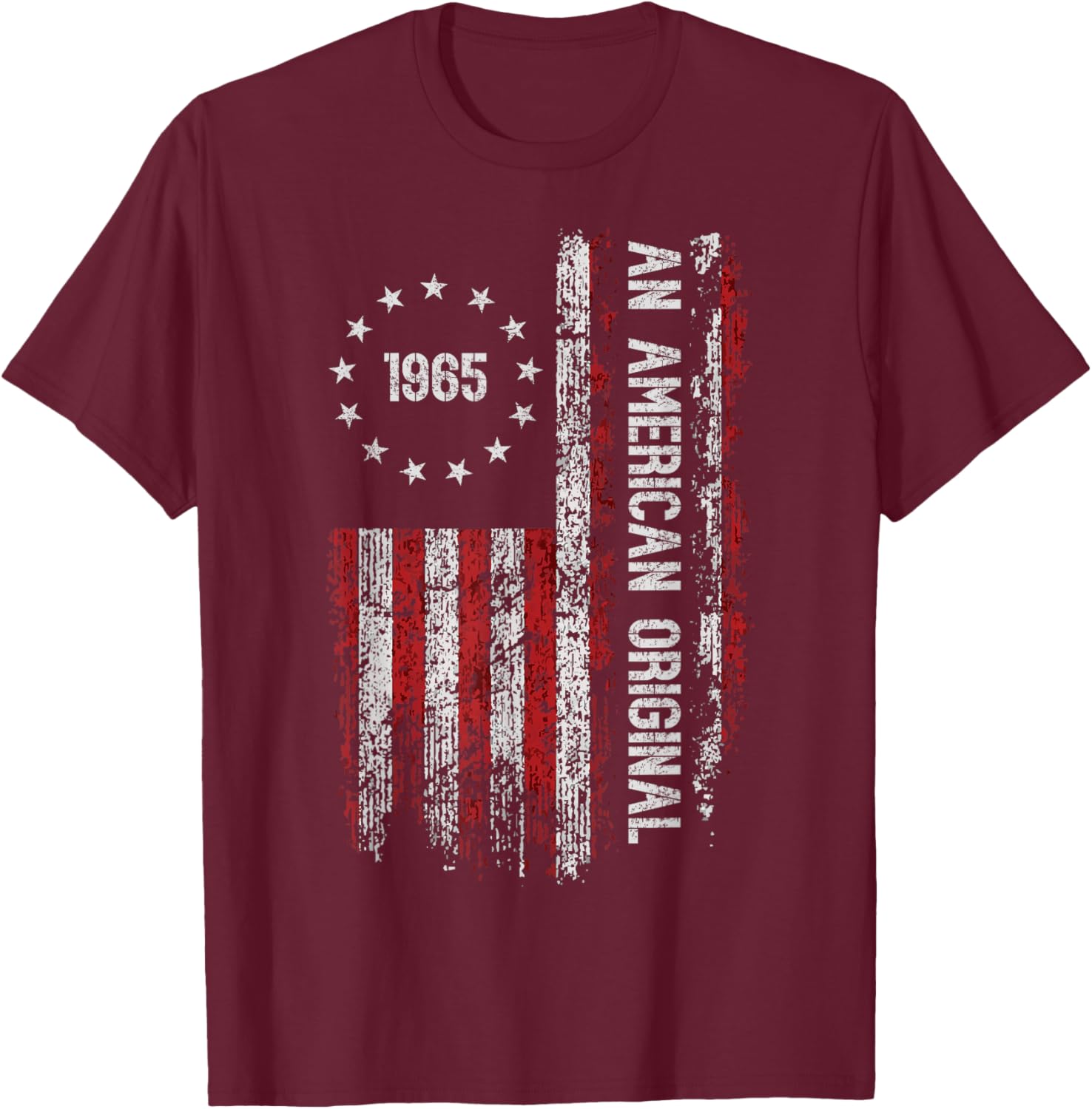 an American Original 1965 Birthday Vintage American Flag T-Shirt - T-Shirt | Maroon