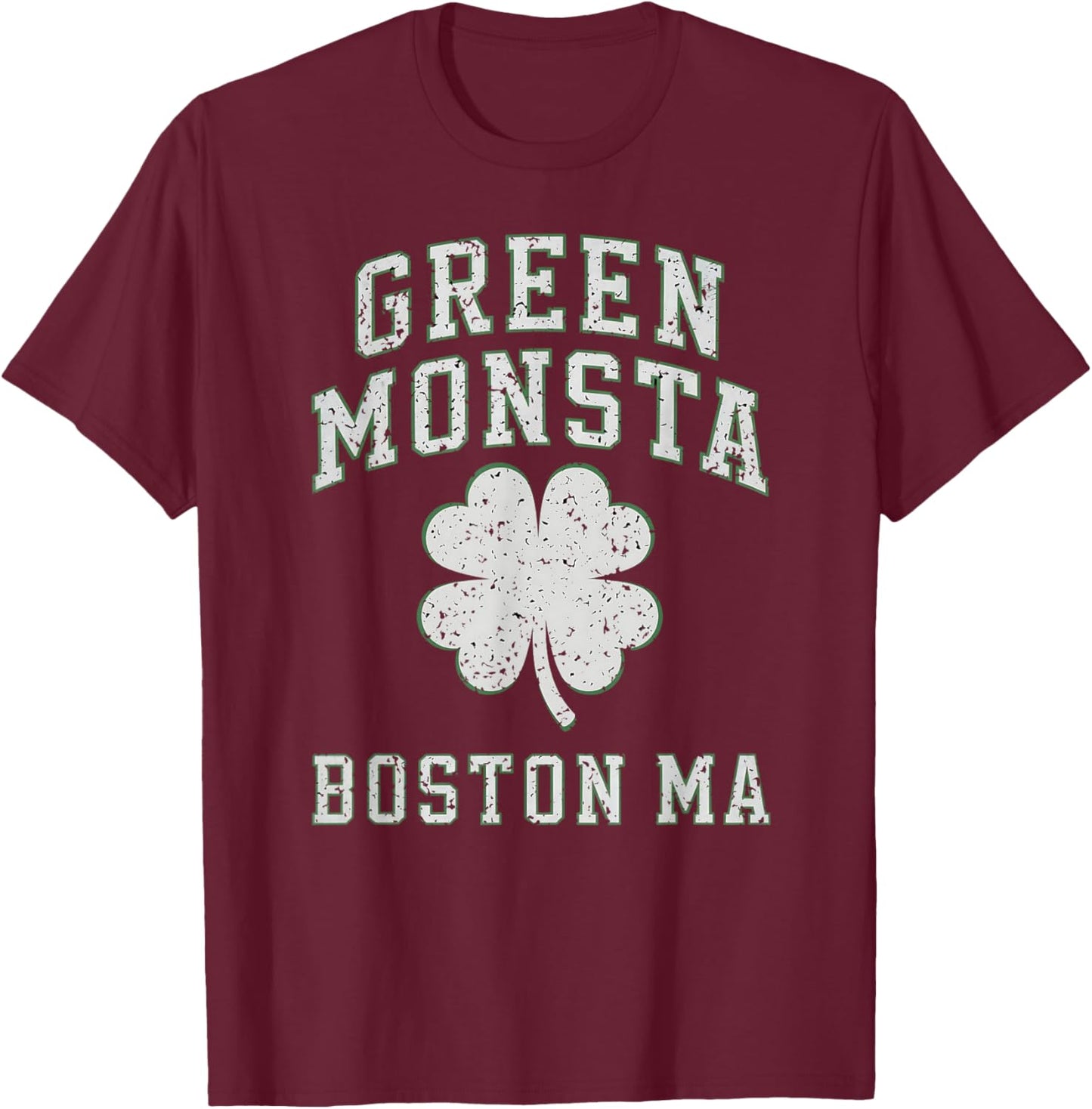 The Green Monsta Boston Irish Pride Distressed Clover T-Shirt - T-Shirt | Maroon