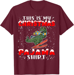 Christmas Pajama Shirt Funny Xmas Skiing Gift Skiers T-Shirt - T-Shirt | Maroon