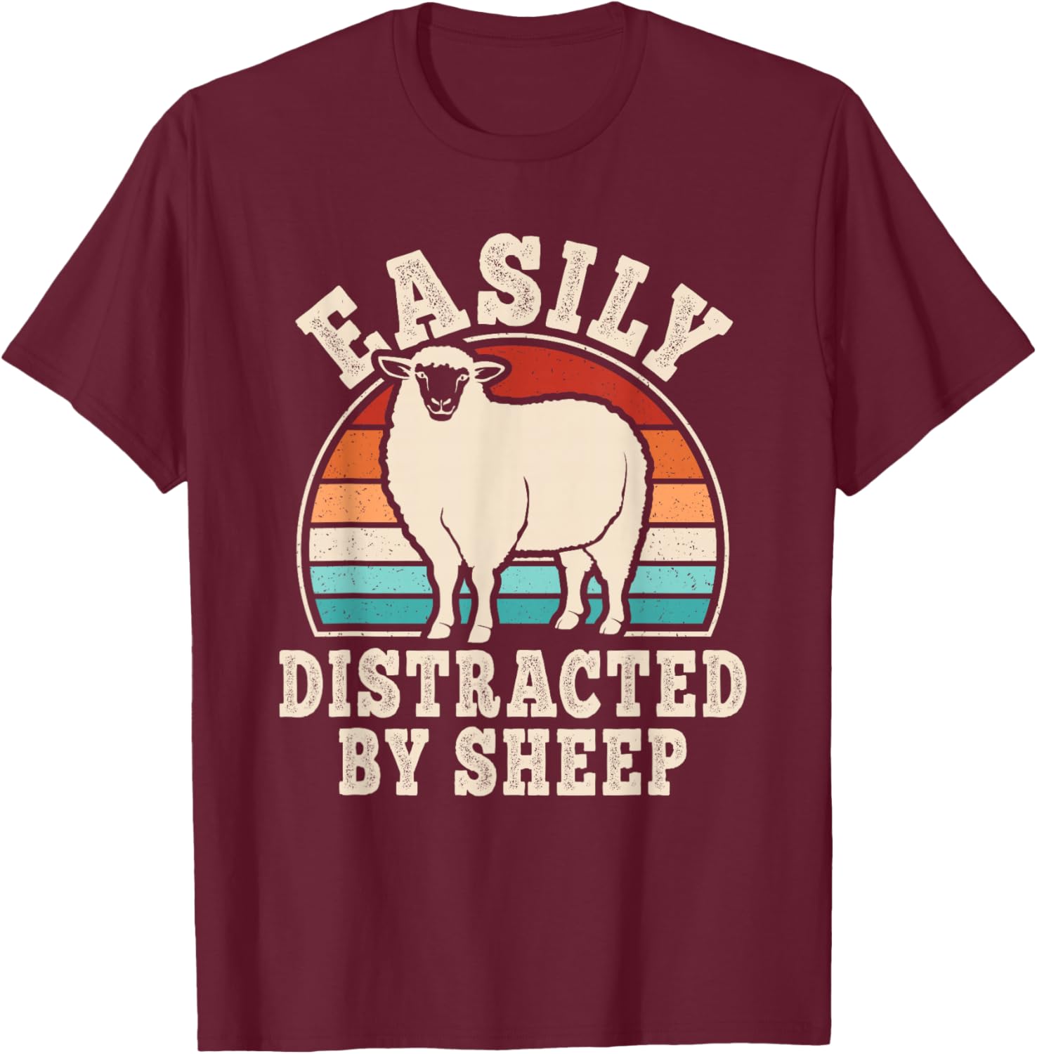 Easily Distracted by Sheep Retro Men Women T-Shirt - T-Shirt | Maroon