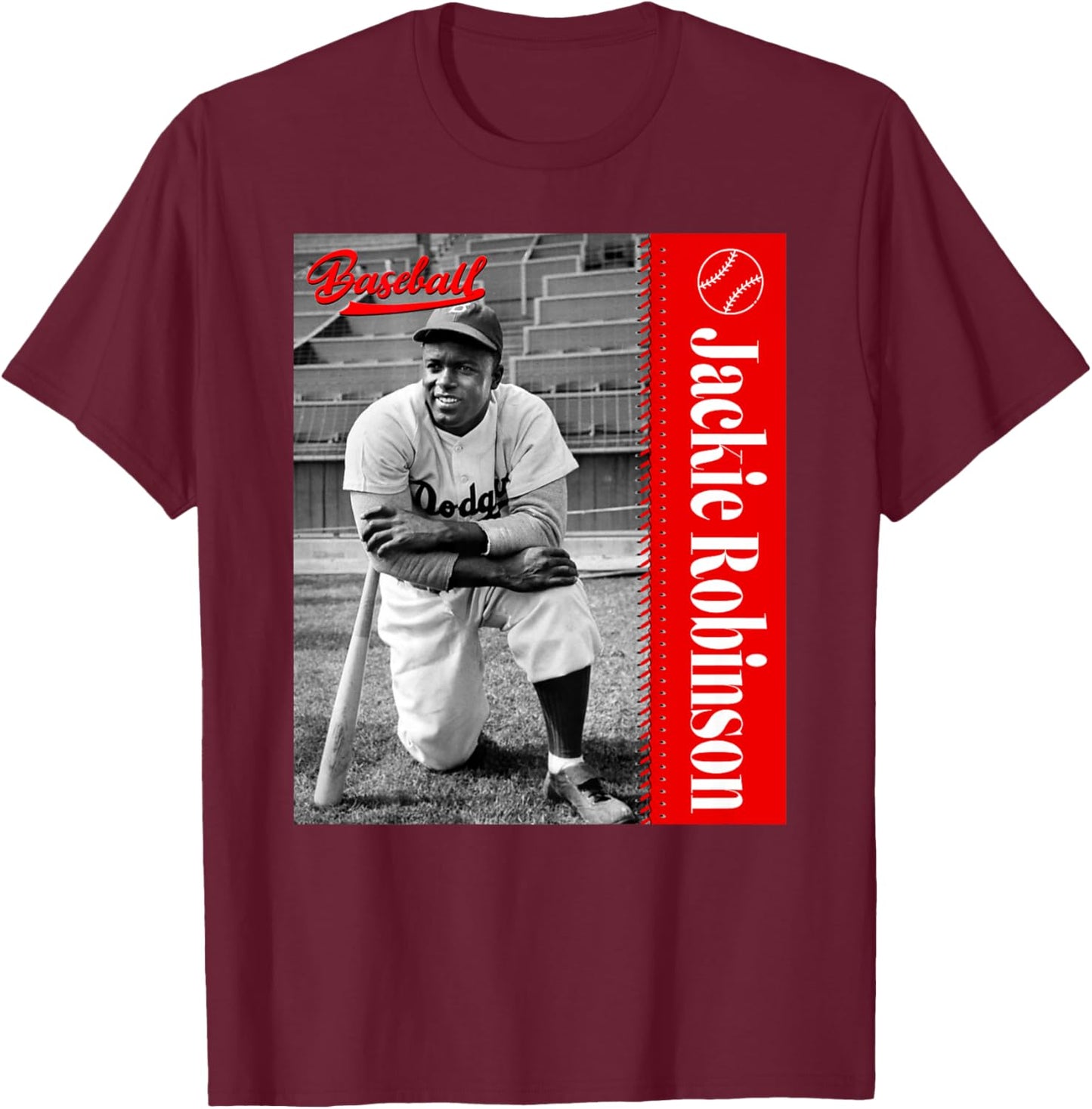 Jackie Robinson_Baseball_077_Back Printed T-Shirt - T-Shirt | Maroon