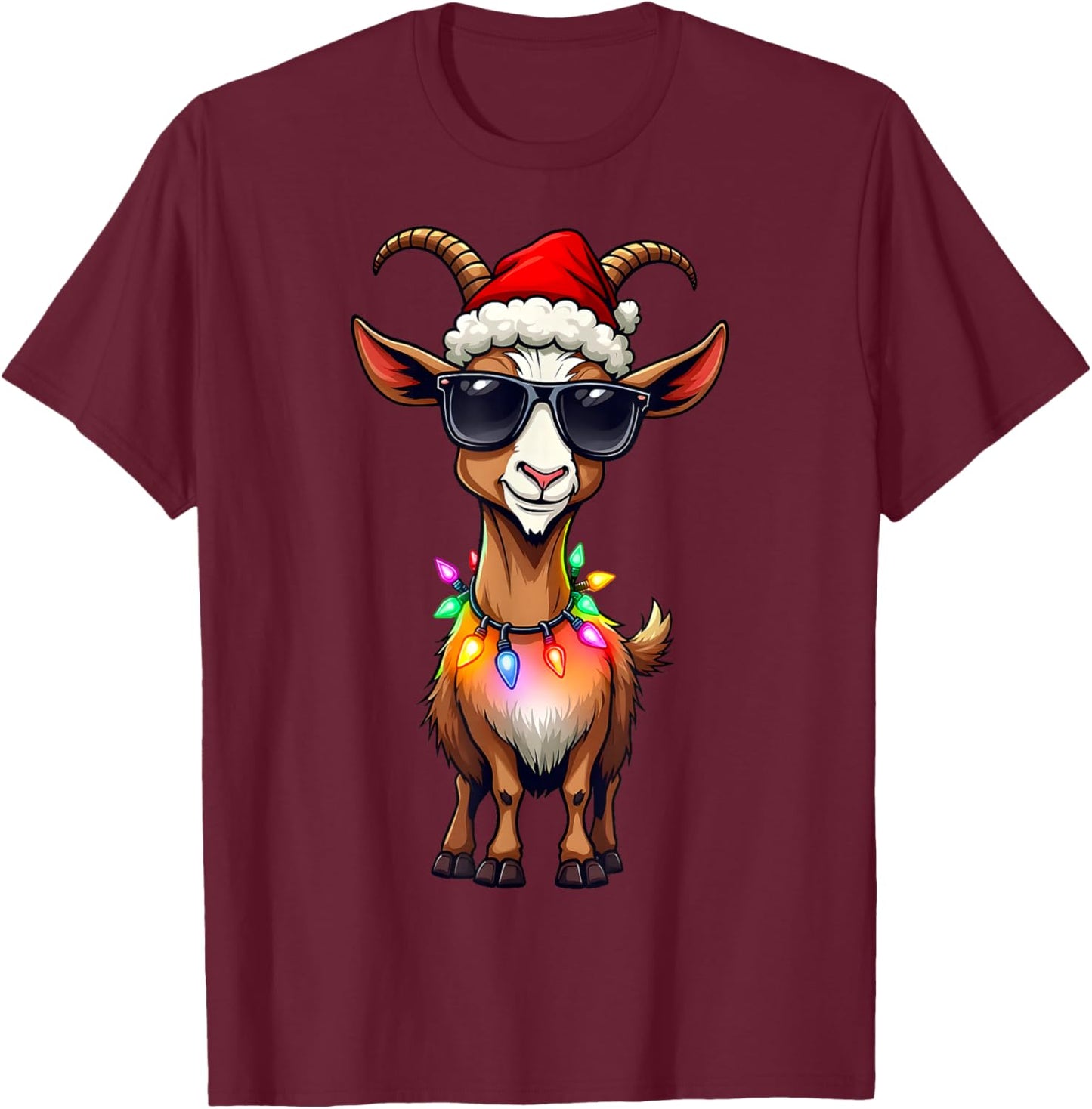 Goat Santa Hat Lights Christmas Cute Xmas Pajama T-Shirt - T-Shirt | Maroon