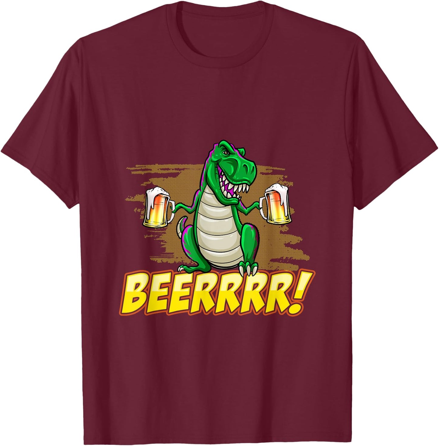 Beer Drinking Dinosaur Cool T-Rex Graphic BEERRRR! T-Shirt - T-Shirt | Maroon
