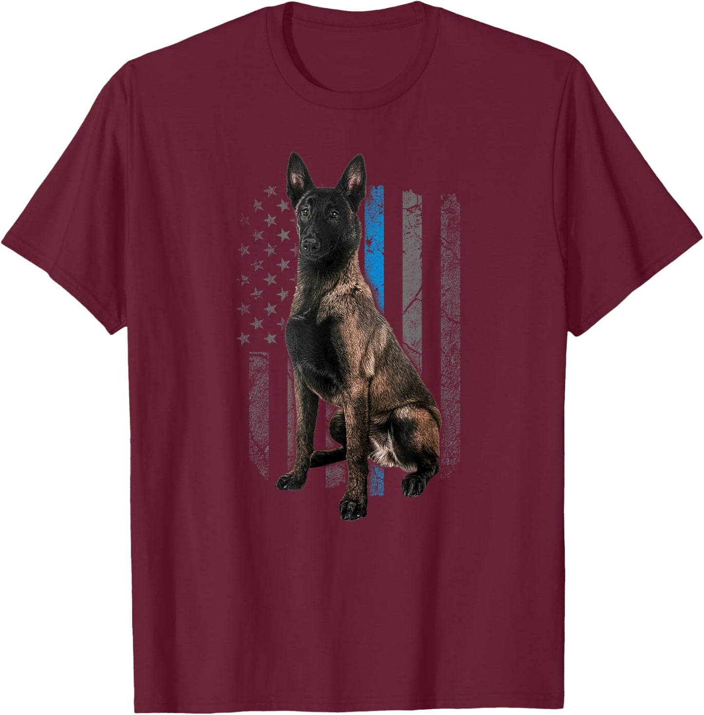 Thin Blue Line American Flag Belgian Malinois Police Dog Women Men T-Shirt - T-Shirt | Maroon