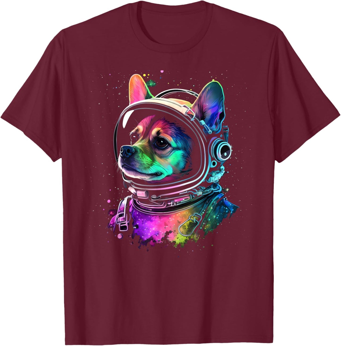 Chihuahua in Space Cute Colorful Cosmic Astronaut Funny T-Shirt - T-Shirt | Maroon