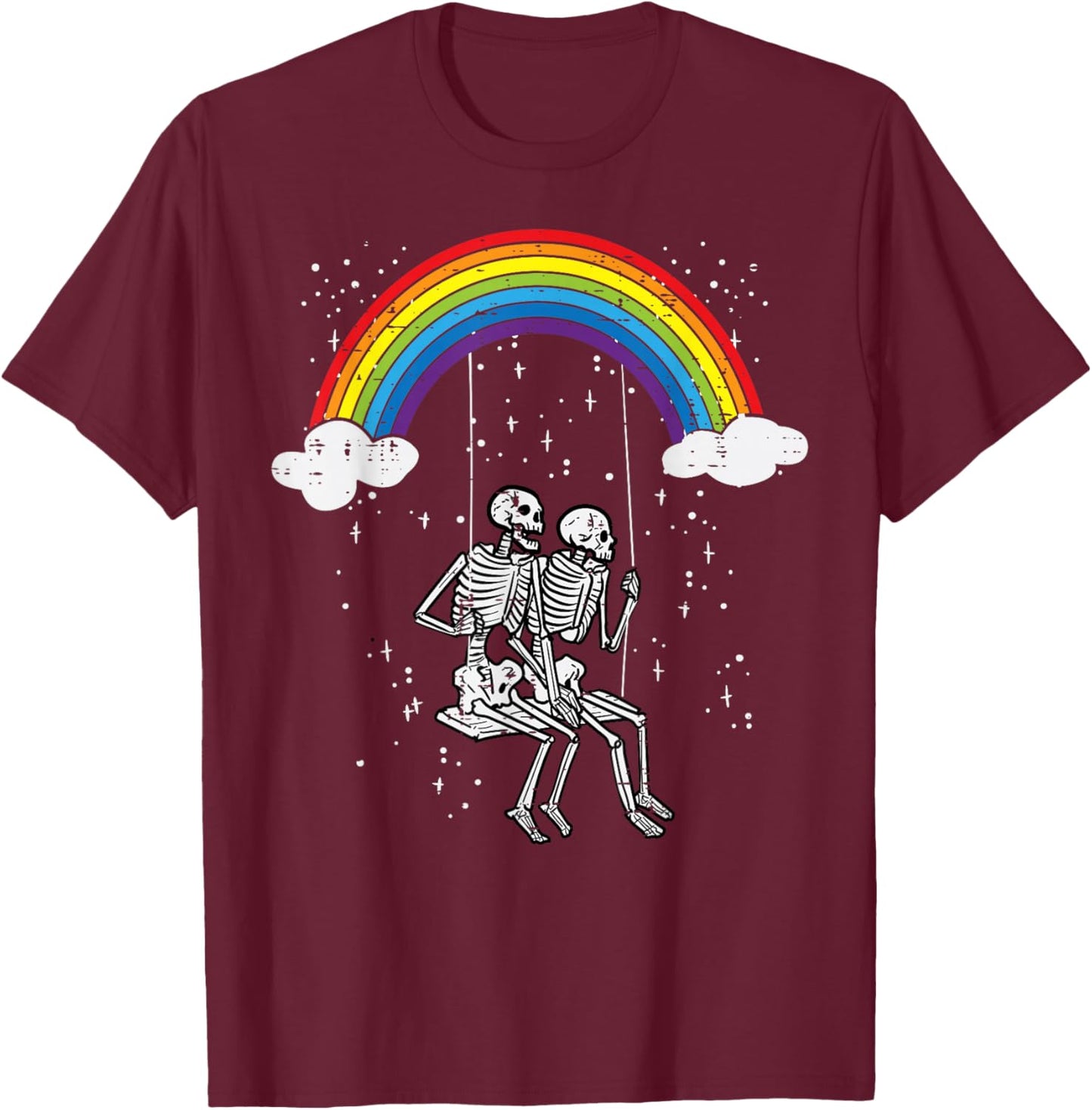 Halloween Skeletons Couple Rainbow Swing Costume Women Men T-Shirt - T-Shirt | Maroon
