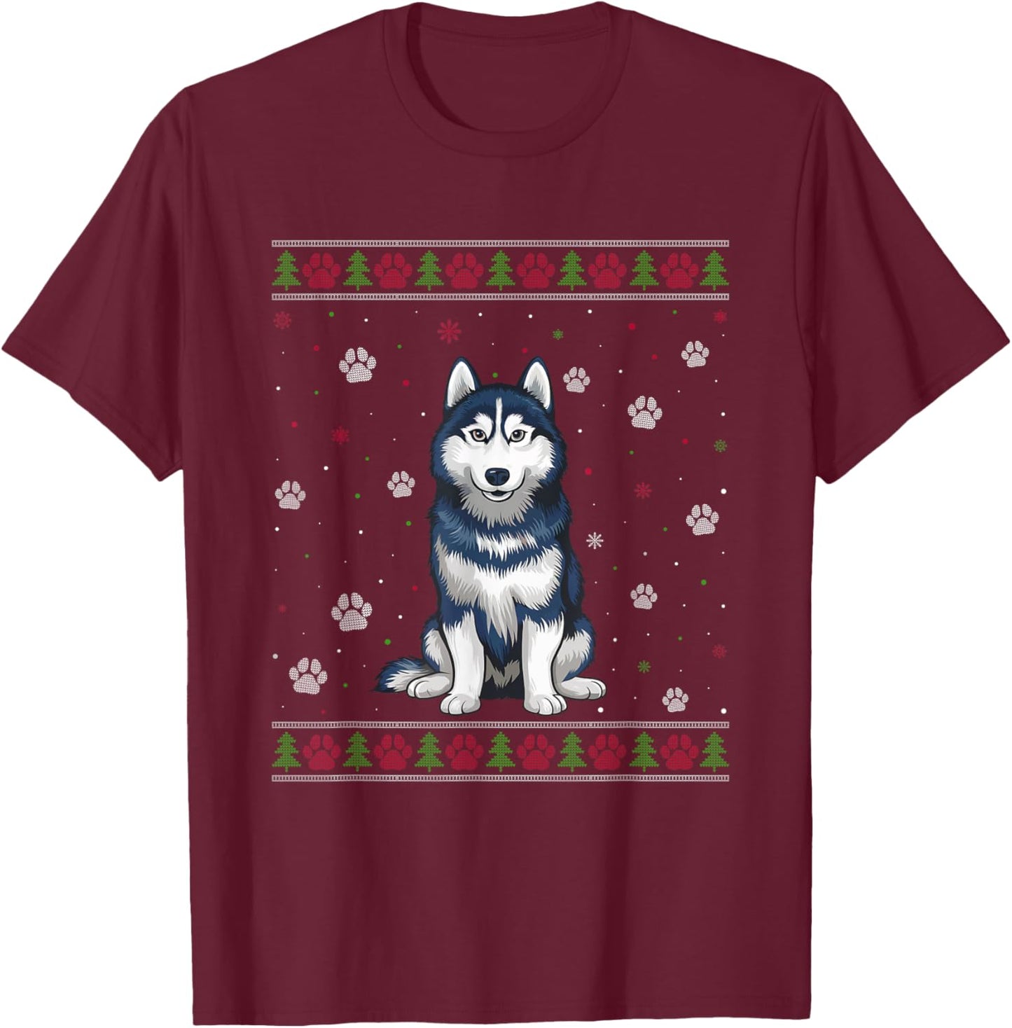 Siberian Husky Christmas Sweater Xmas Pet Animal Dog Lover Women Kids T-Shirt - T-Shirt | Maroon