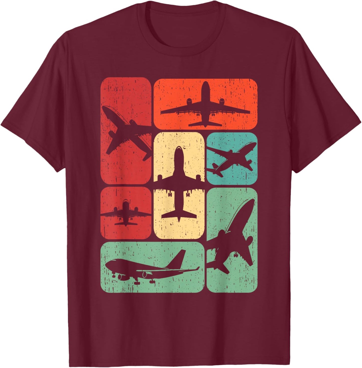 Vintage Airplane Design Gifts Kids Men Airplane Pilot Art Retro Black Small Men Boys Winter T-Shirt - T-Shirt | Maroon