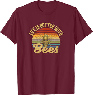 Life Is Better With Bees Retro Vintage T-Shirt - T-Shirt | Maroon