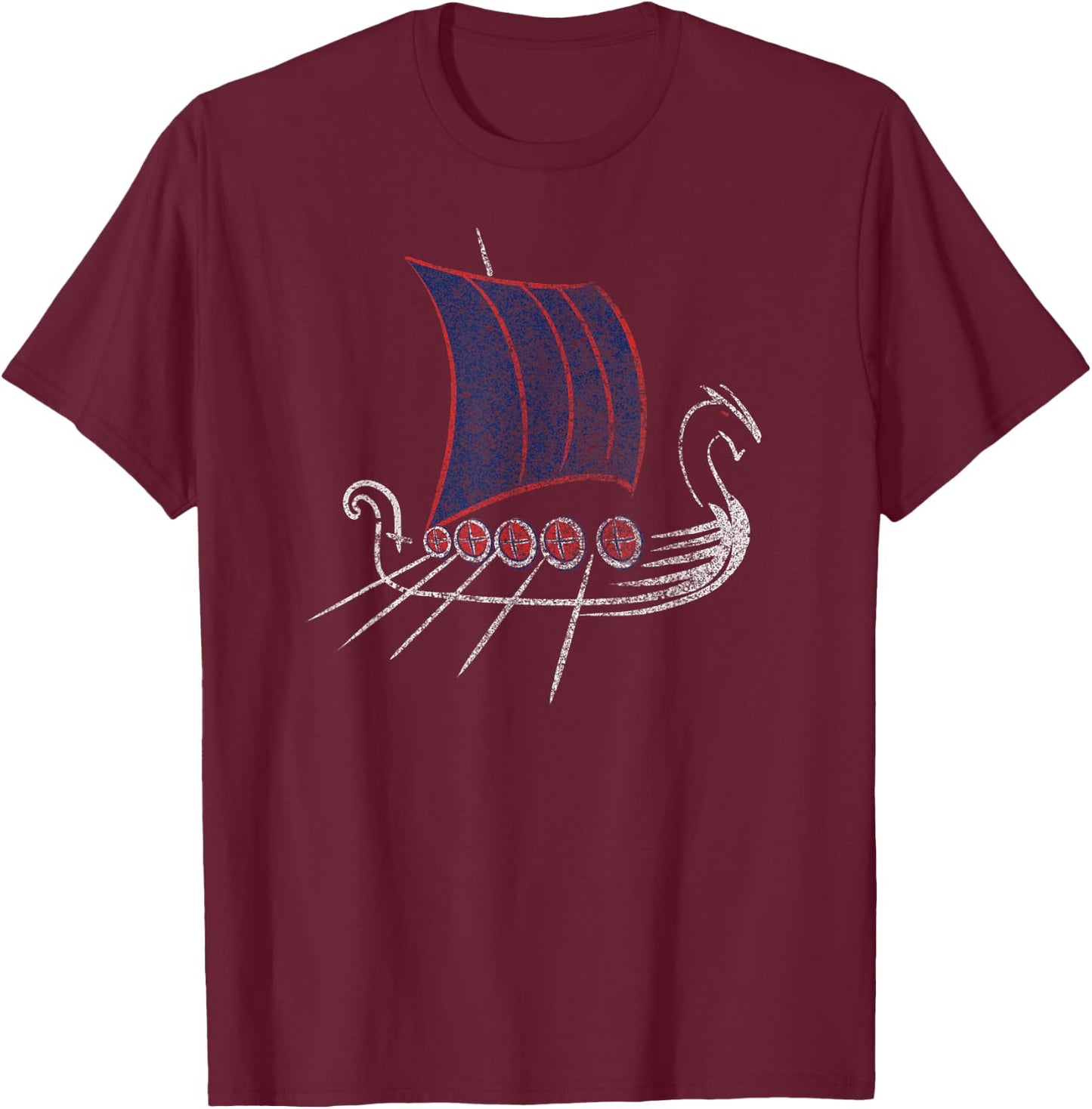 Norway Viking Ship Drawing Grunge T-Shirt - T-Shirt | Maroon