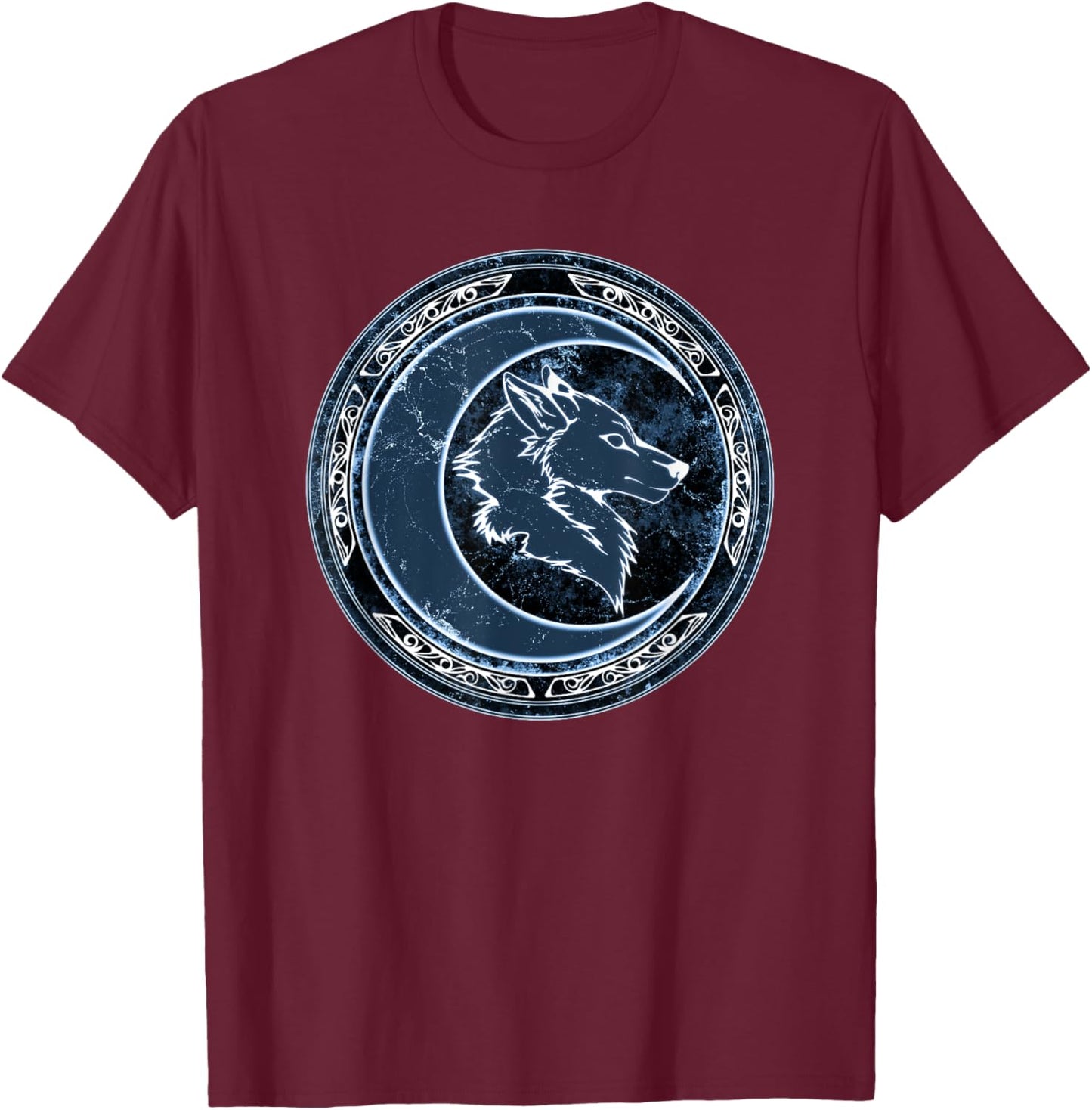 Celtic Wolf and Moon T-Shirt - T-Shirt | Maroon
