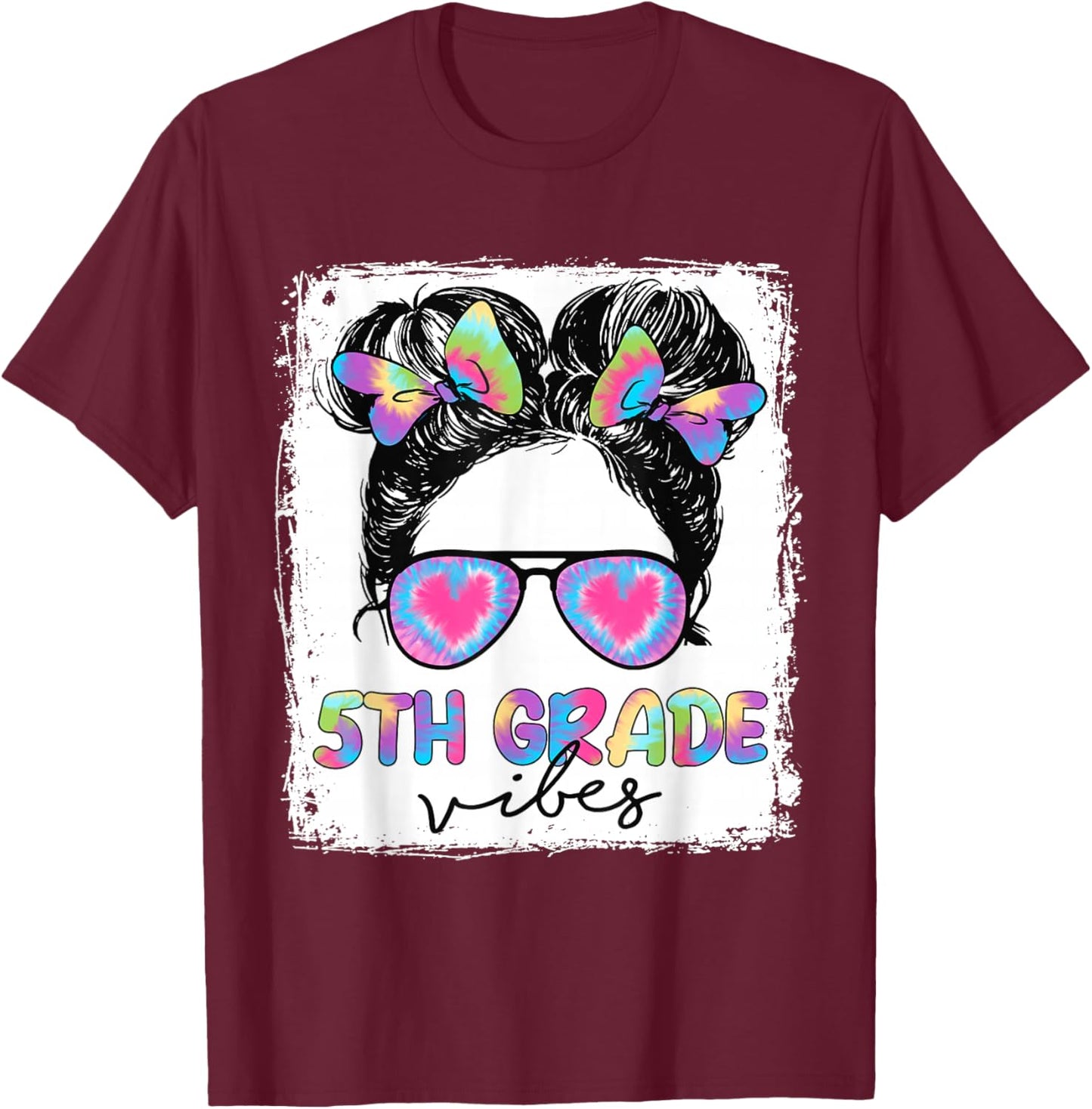 5th Grade Vibes Messy Hair Bun Girl Back To School First Day T-Shirt - T-Shirt | Maroon