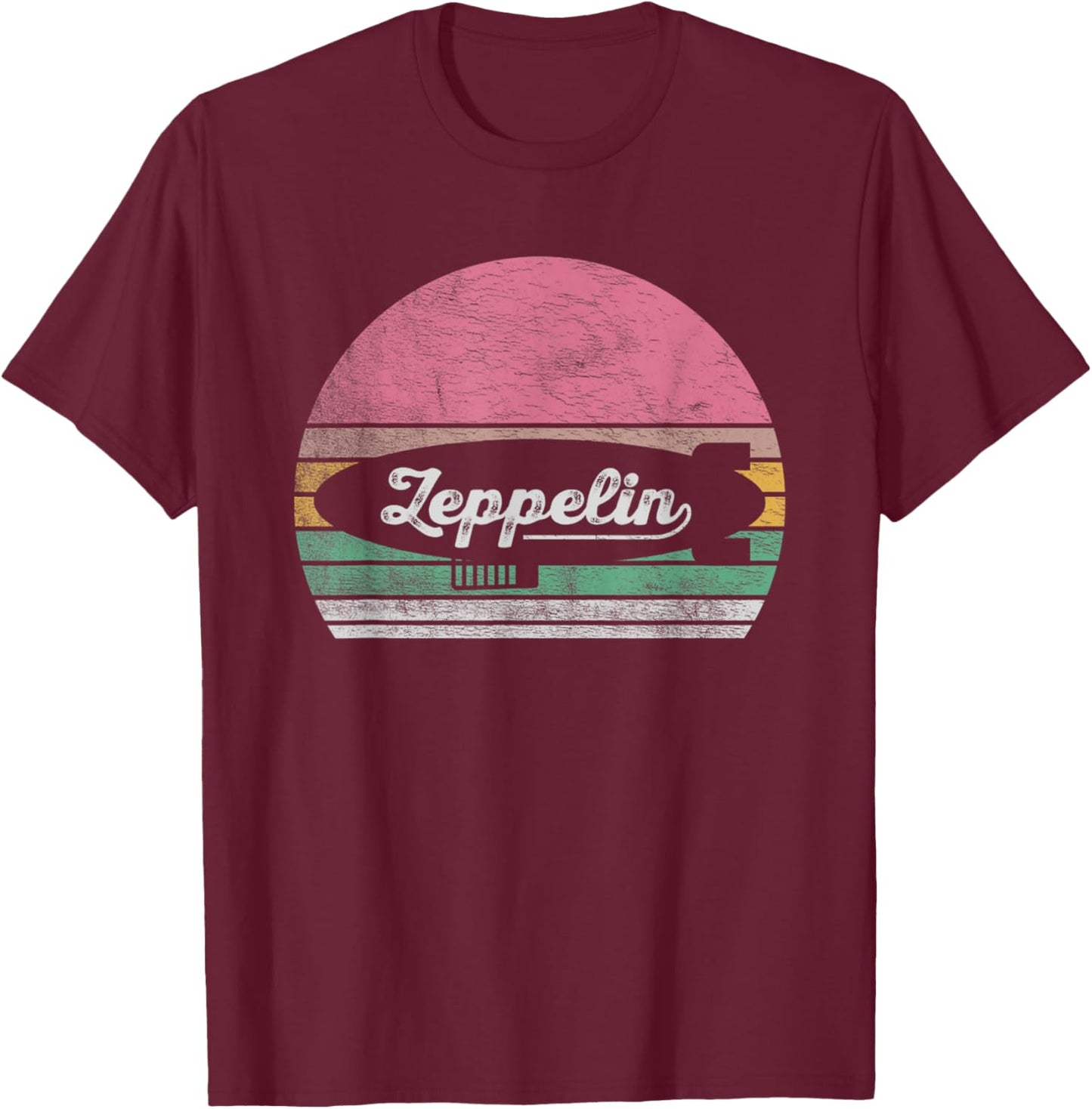 Zeppelin Retro Colorful Graphic Design T-Shirt - T-Shirt | Maroon