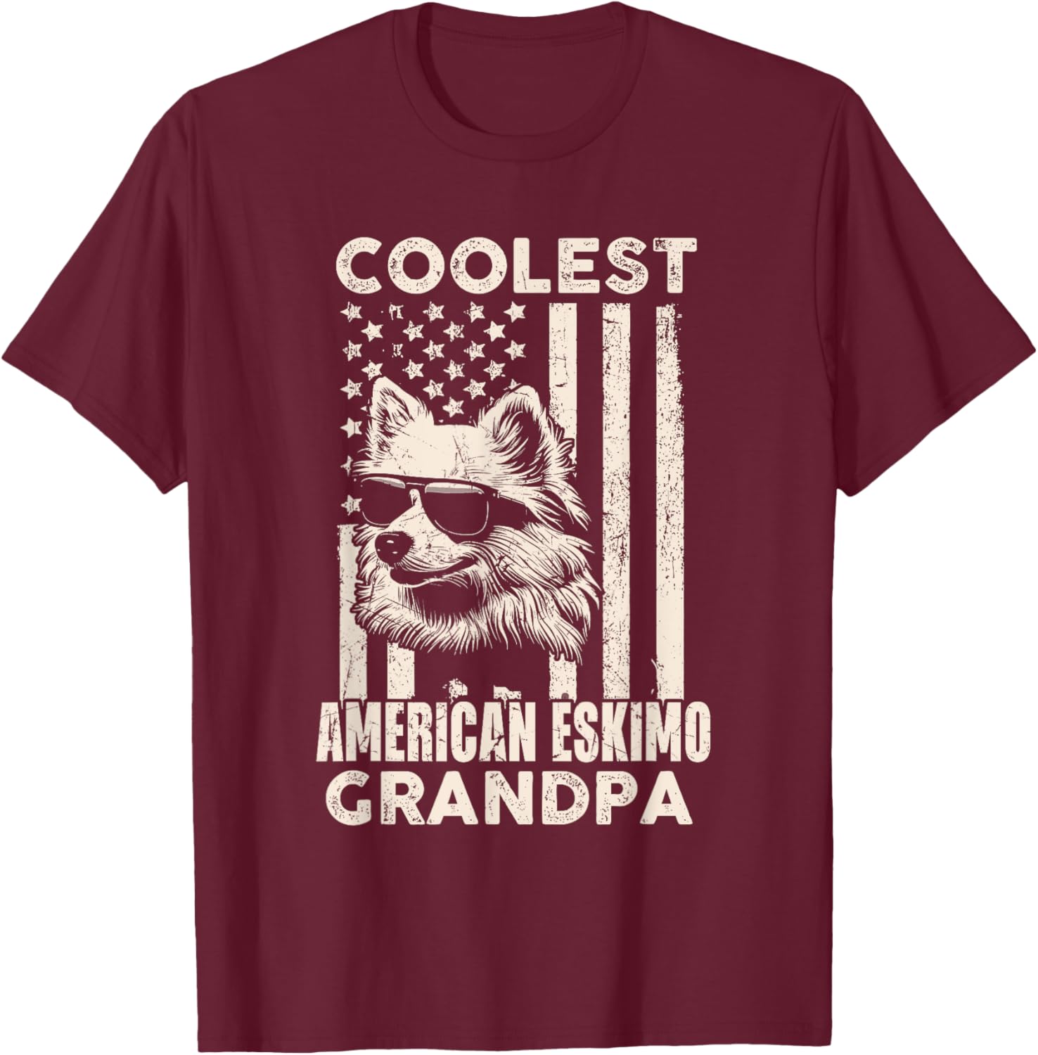 Coolest American Eskimo Grandpa Vintage American Flag Funny T-Shirt - T-Shirt | Maroon