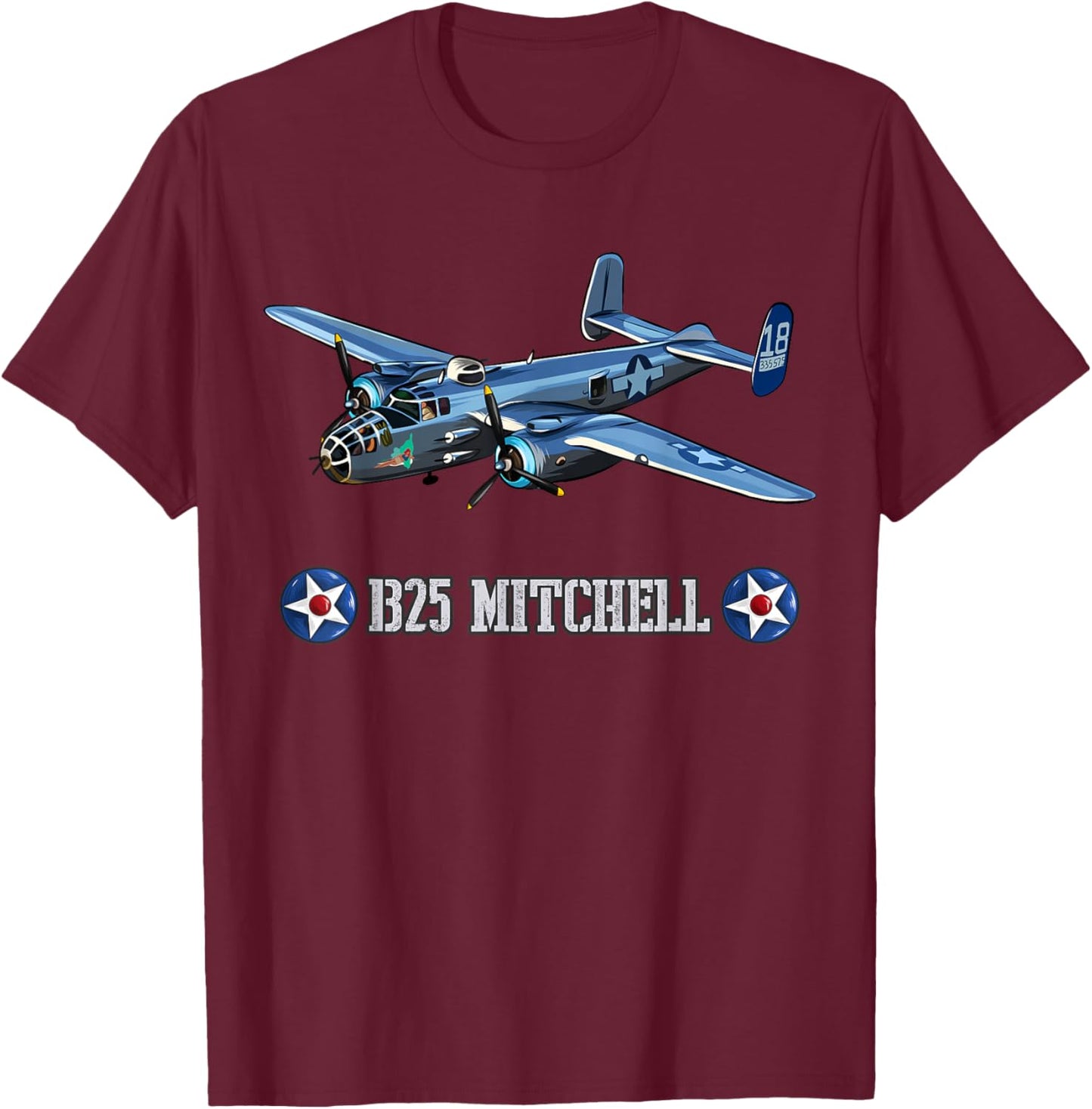 American Aircraft WWII B-25 Mitchell Bomber T-Shirt - T-Shirt | Maroon