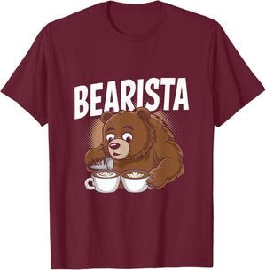 Bearista Funny Barista Pun Coffee Bear T-Shirt - T-Shirt | Maroon