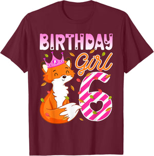 Fox Animal Lovers 6th Birthday Girl Fox B-day 6 year old T-Shirt - T-Shirt | Maroon