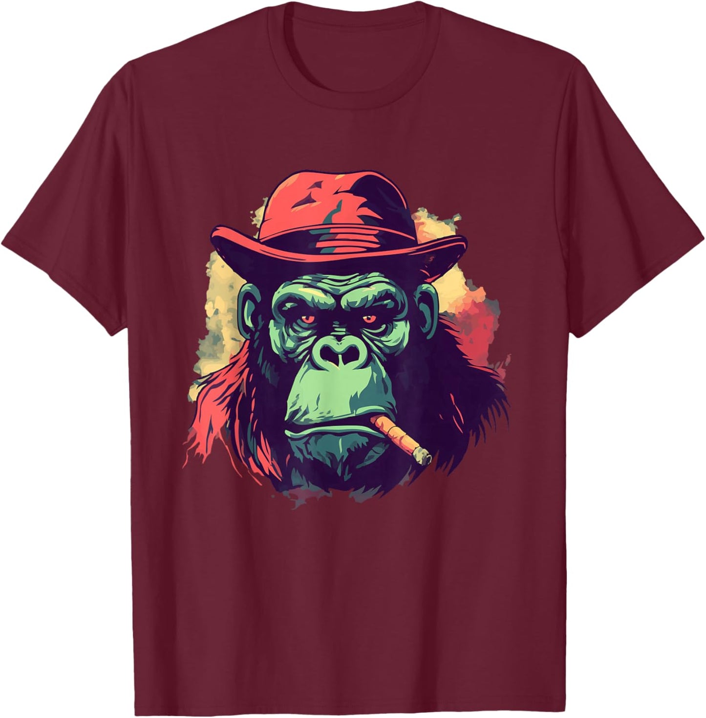 Gorilla Smoking Cigar Gangster Mafia Art Monkey Ape Artwork T-Shirt - T-Shirt | Maroon