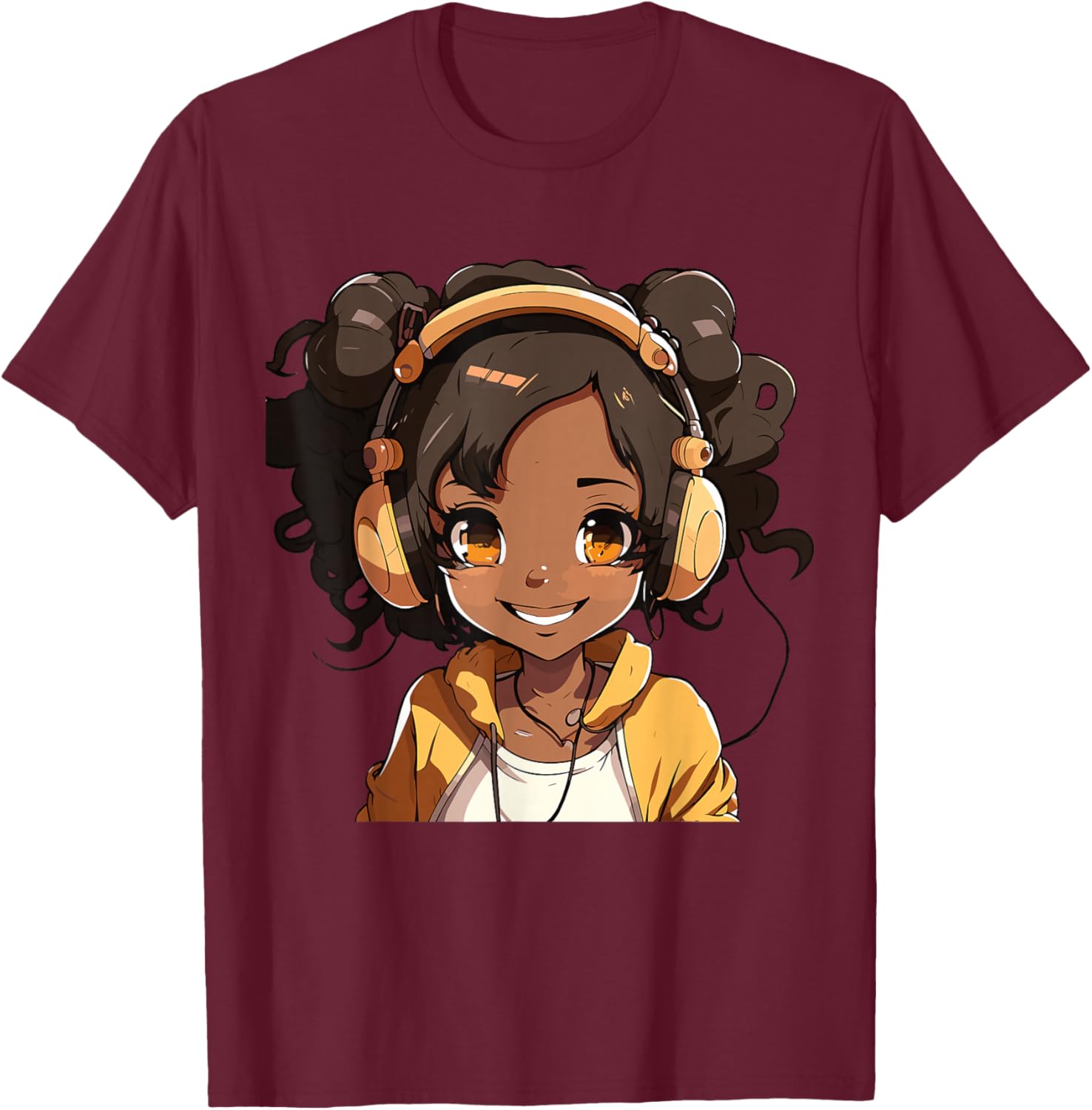 Anime and Music Black Girl Anime Merch Afro African American T-Shirt - T-Shirt | Maroon